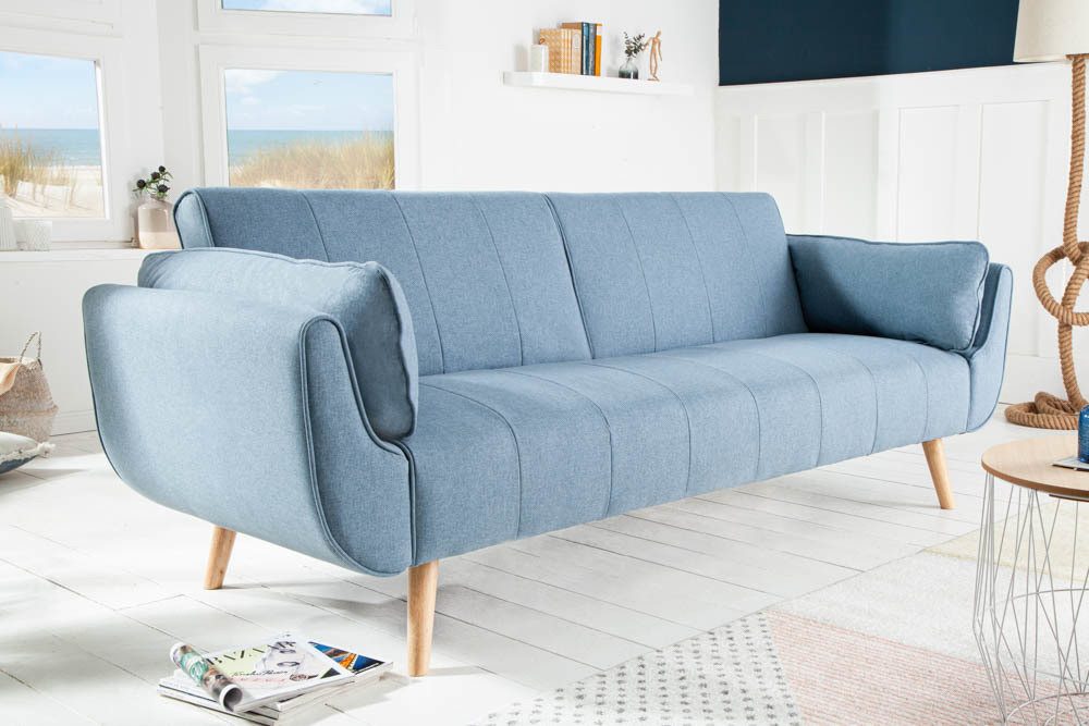 riess-ambiente Schlafsofa DIVANI 220cm hellblau/natur - Strukturstoff, Gummibaum, scandi, Retro, Einzelartikel 1 Teile, 3-Sitzer mit Bettfunktion - ideal für Wohn- und Schlafzimmer oder Loft