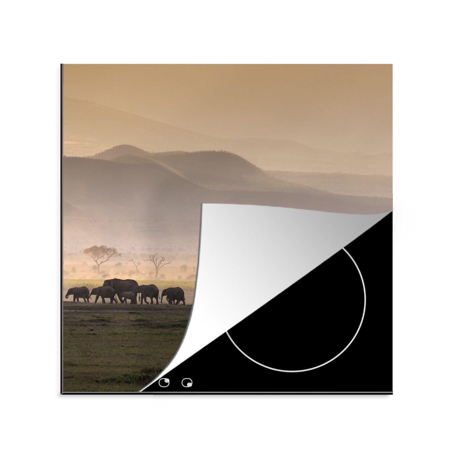 MuchoWow für (1 Arbeitsplatte Ceranfeldabdeckung, Park, küche Sonnenuntergang über African National cm, dem Amboseli tlg), Vinyl, Herdblende-/Abdeckplatte 78x78