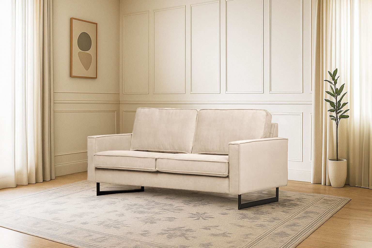 Home affaire 2-Sitzer Pinto, 166 cm, Cord, Chenille, Lederoptik, mit Keder, schwarze Metallfüße, Wellenunterfederung