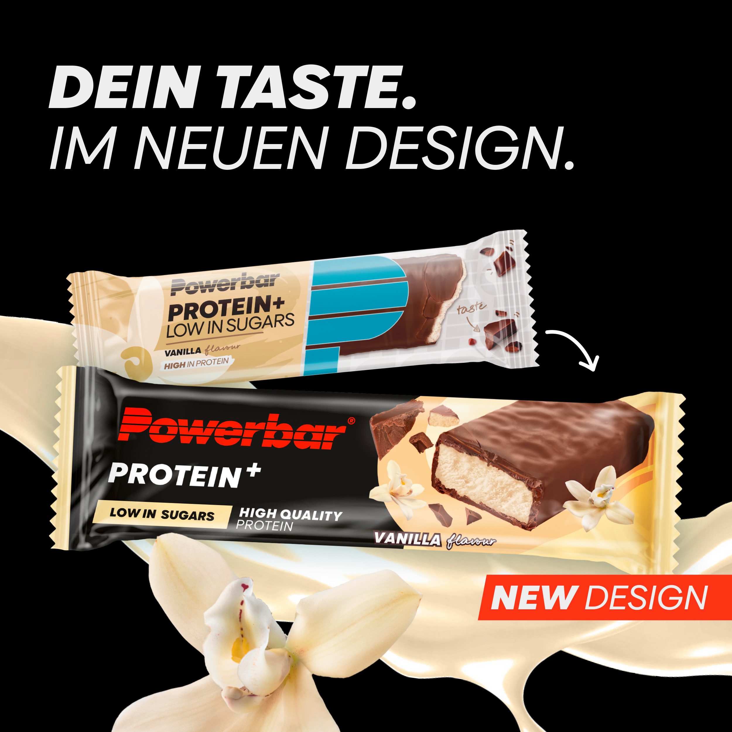 PowerBar Protein Plus Low Sugar Vanilla 30x35g Fitnessriegel mit Ballaststoffen Riegel, 30 er Display à 30 St., 1050 g, Hochwertiges Eiweiß, bis zu 11 Gramm