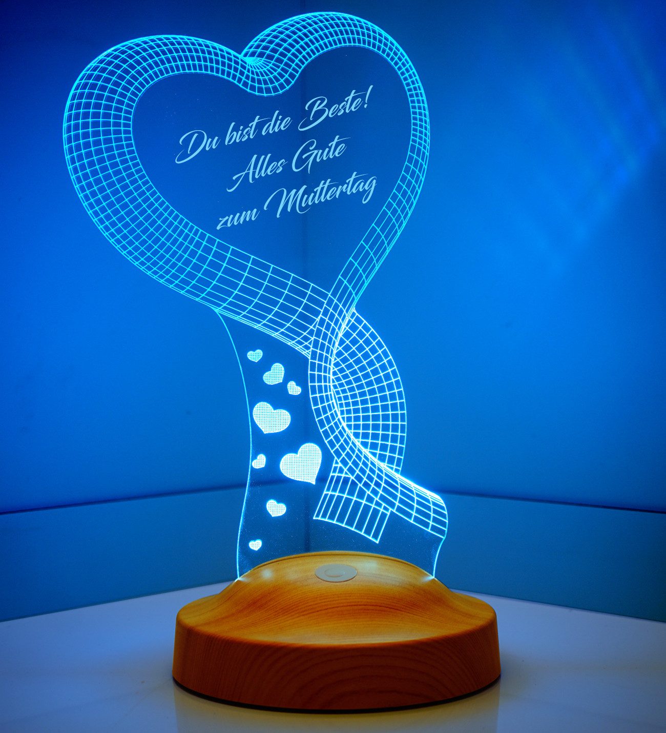 Geschenkelampe LED Nachttischlampe Ein Herz 3D Gravur mehrfarbiges Muttertagsgeschenk, Leuchte 7 Farben fest integriert, Geschenk für Muttertag, Mama, Frau, mutter