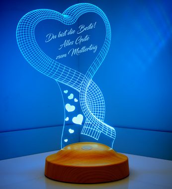 Geschenkelampe LED Nachttischlampe Ein Herz 3D Gravur mehrfarbiges Muttertagsgeschenk, Leuchte 7 Farben fest integriert, Geschenk für Muttertag, Mama, Frau, Mutter, Mom, Oma, beste Mama der Welt