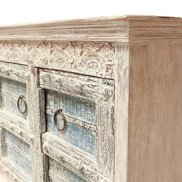 Oriental Galerie Unterschrank Weiß Blauwash Sideboard Tejas Indien 222 cm
