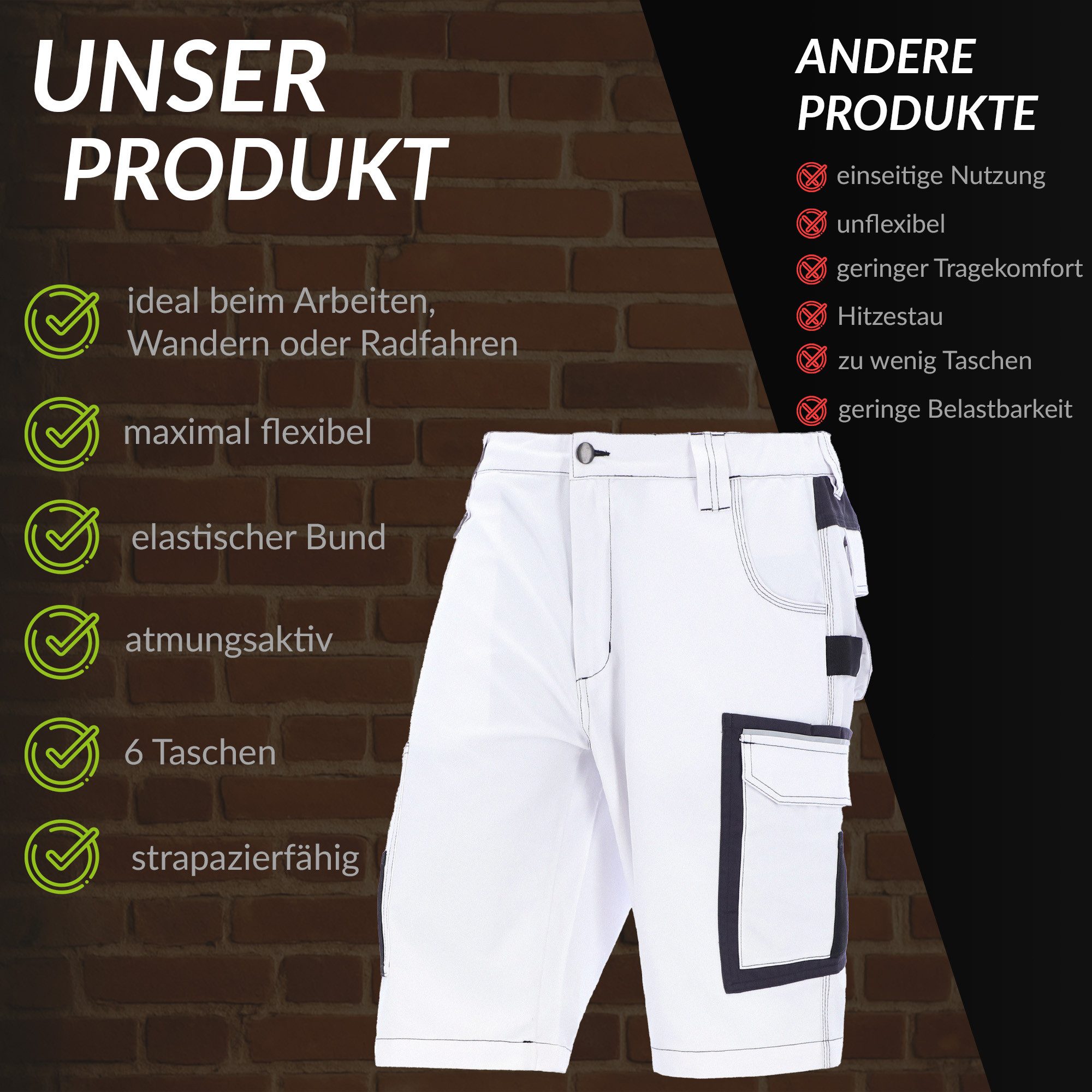 ELIWORX Arbeitsshorts Herren – Kurze Arbeitshose mit Stretch & Werkzeugtaschen - Kurze Hose Kurze Herrenshorts für Sommer & Werkstatt – Robust & Bequem