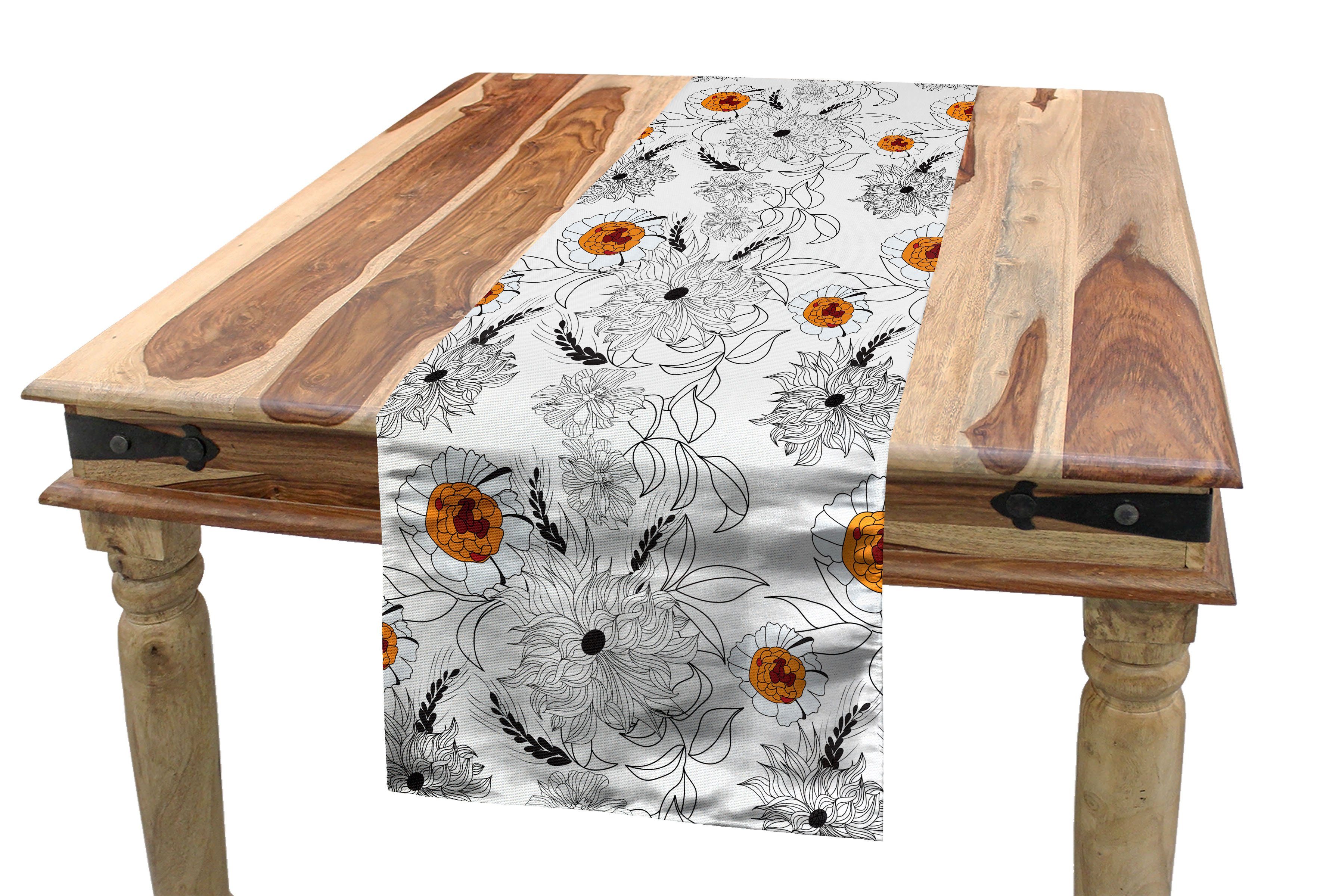 Abakuhaus Tischläufer Esszimmer Küche Rechteckiger Dekorativer Tischläufer, Blumen Blütenblätter Wachstum