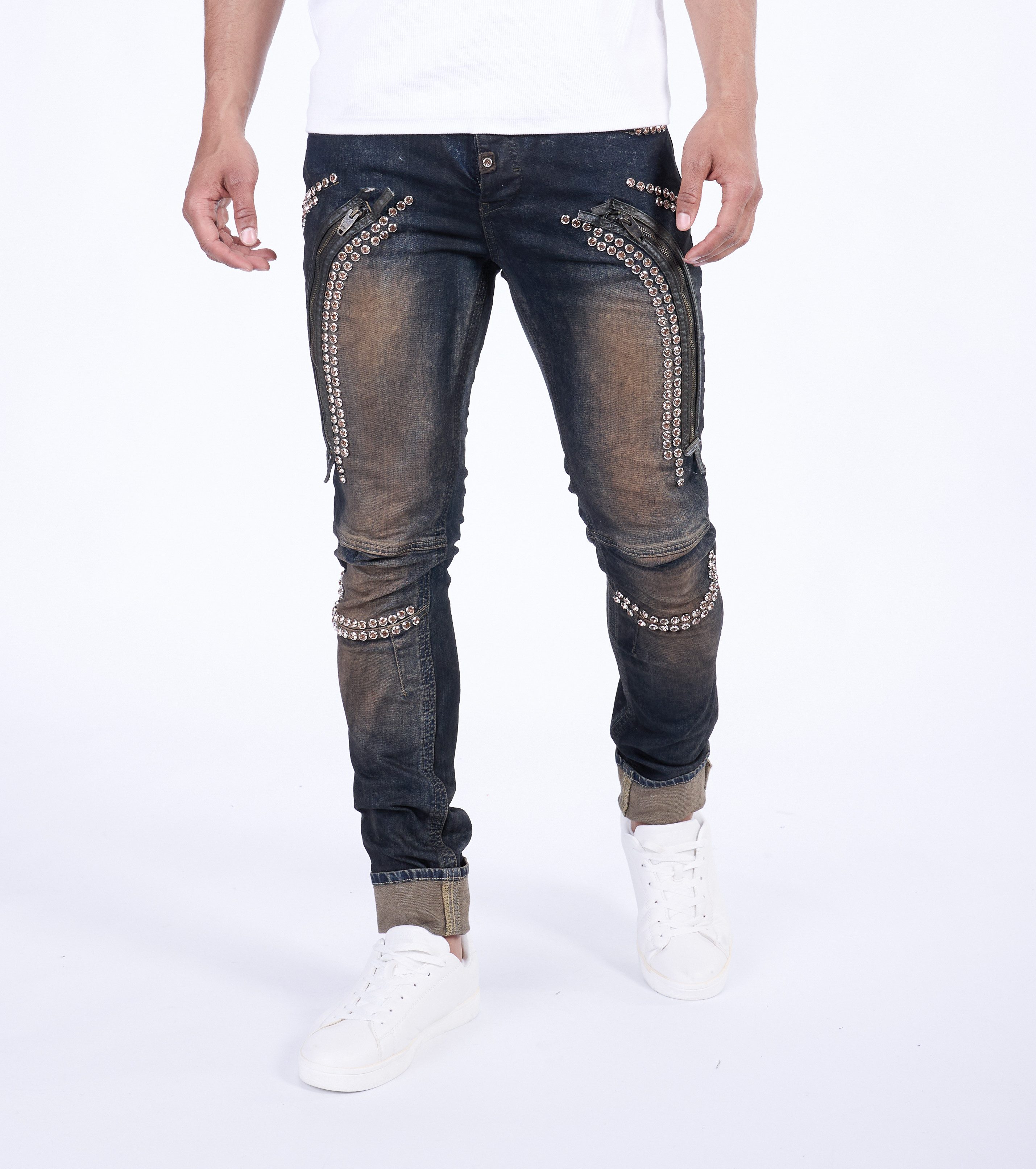 KINGZ Slim-fit-Jeans KINGZ blaue Herren Nieten Designer Jeans Blau W31/L34 günstig online kaufen
