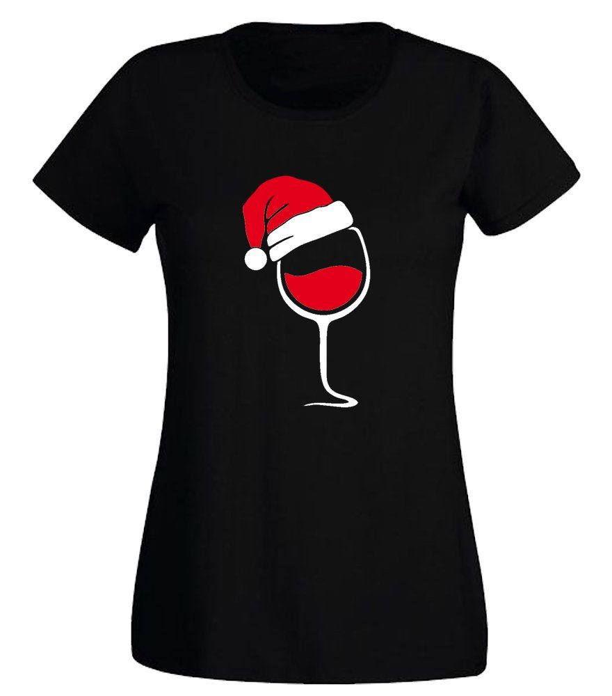 G-graphics T-Shirt Damen T-Shirt - Weihnachtsweinglas mit trendigem Frontprint, Aufdruck auf der Vorderseite, Spruch/Sprüche/Print/Motiv, für jung & alt, Slim-fit