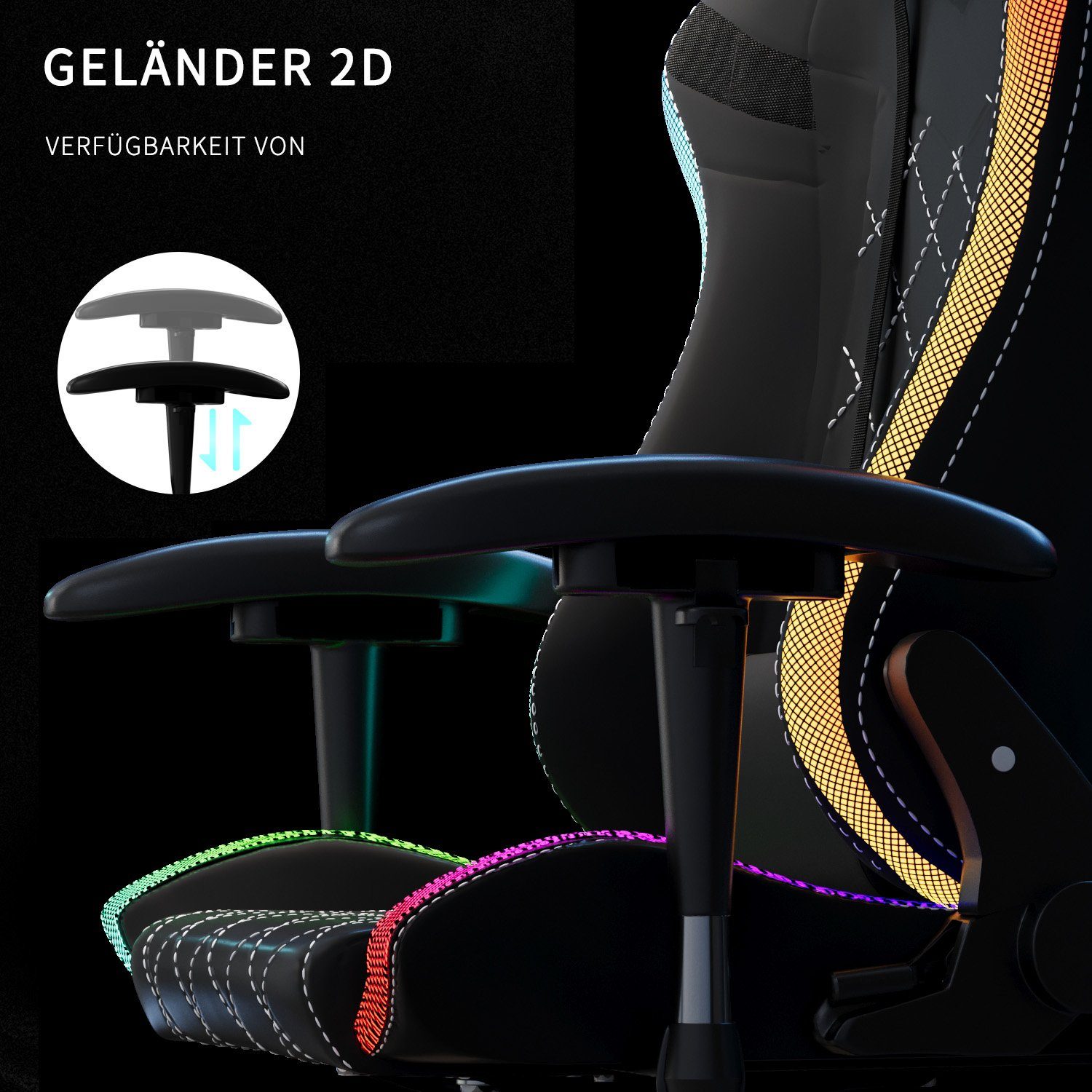 PU-Leder für GUNJI kg mit Bürostuhl Schwarz Gaming Belastbarkeit, LED, Chair Stuhl 150 Gaming
