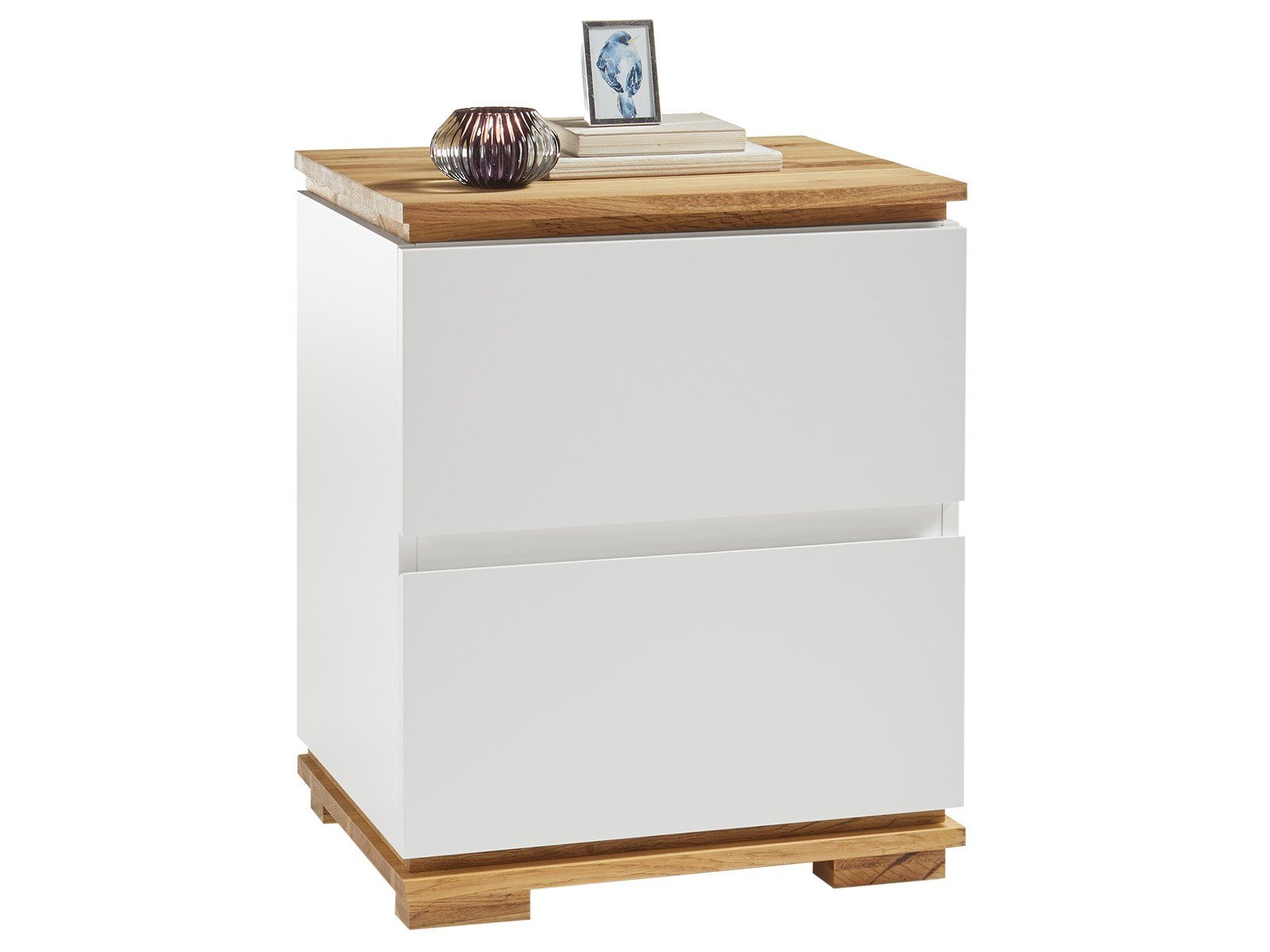 MCA furniture Nachtkonsole m. 2 SK, Weiß matt, Ober- und Unterboden Massivholz Eiche geölt