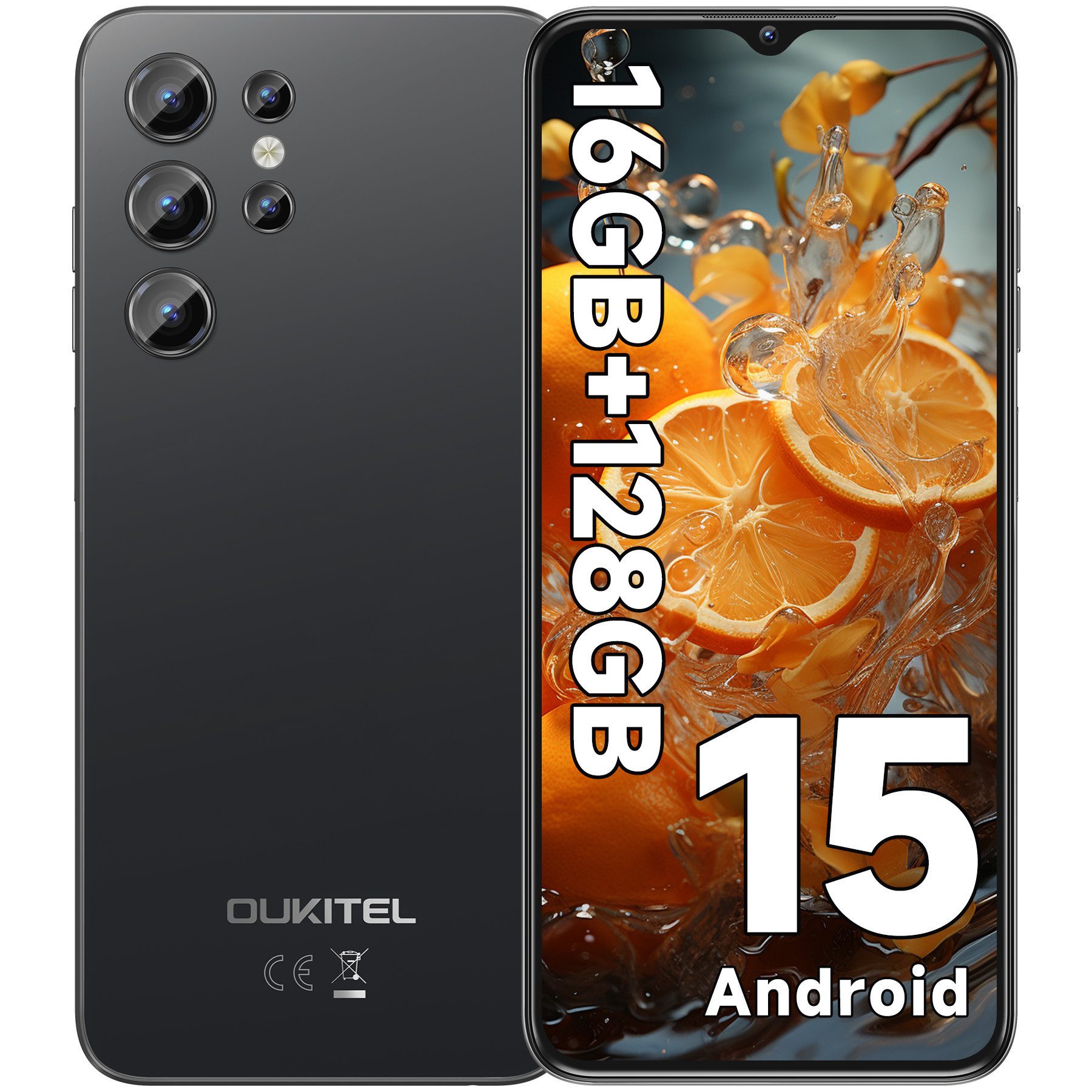 OUKITEL C1 Android 15 Smartphone (16,56 cm/6.52 Zoll, 128 GB Speicherplatz, 13 MP Kamera, 5150 mAh Akku, Dual SIM 4G, OTG, GPS)