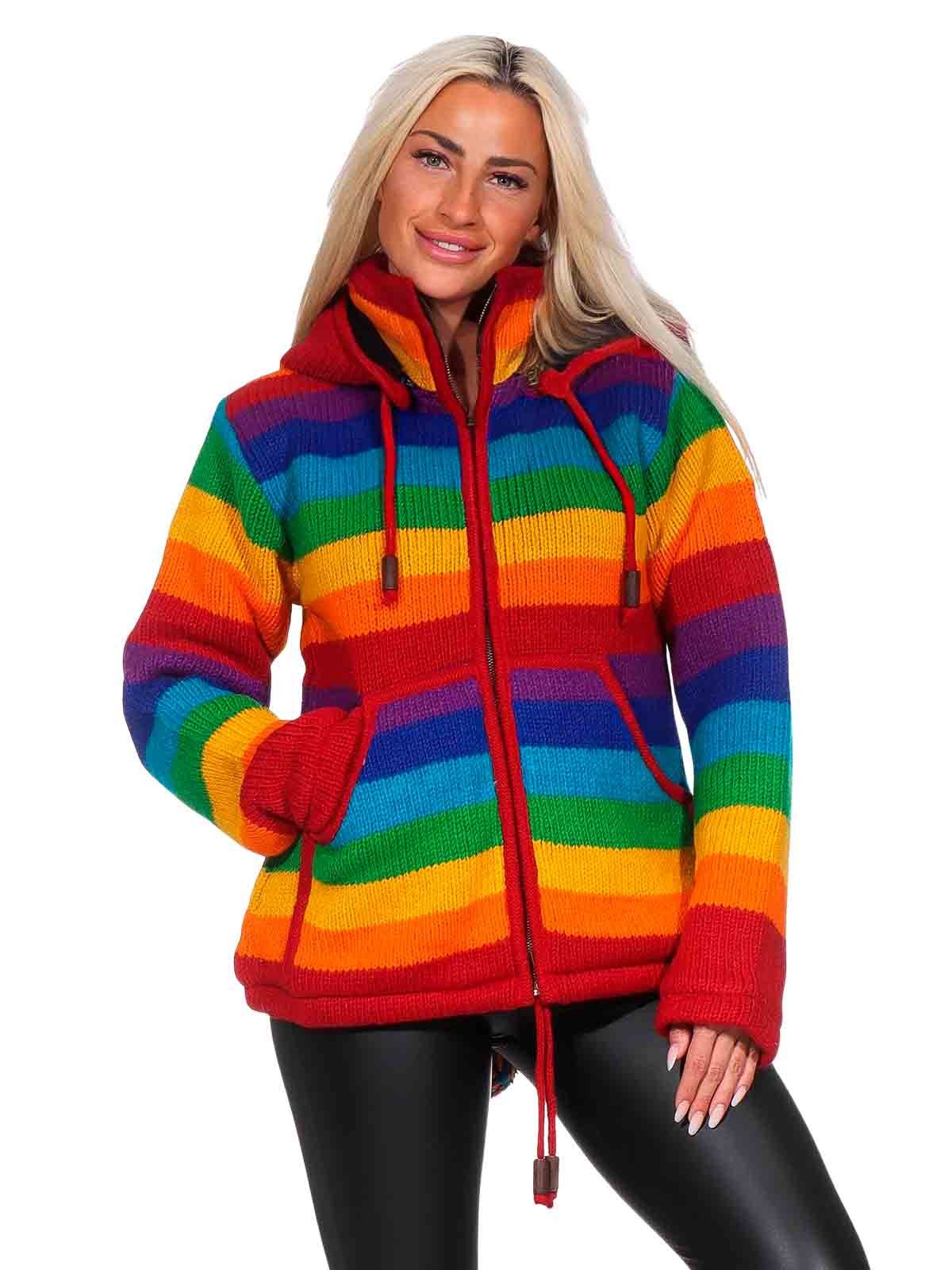 KUNST UND MAGIE Kapuzenstrickjacke Regenbogen Strickjacke Wolle+Fleecefutte günstig online kaufen