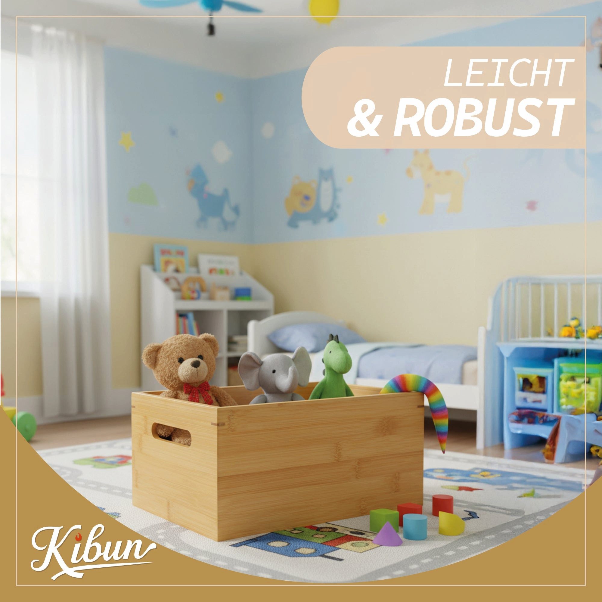 Kibun Holzkiste Holzbox mit Griffen 30x20x14 cm (Stapelbare Aufbewahrungsbox Holz ohne Deckel, 1 St), Allzweckkiste Holzbox Organizer für Büro Küche Kinderzimme – Bild 5 von 5