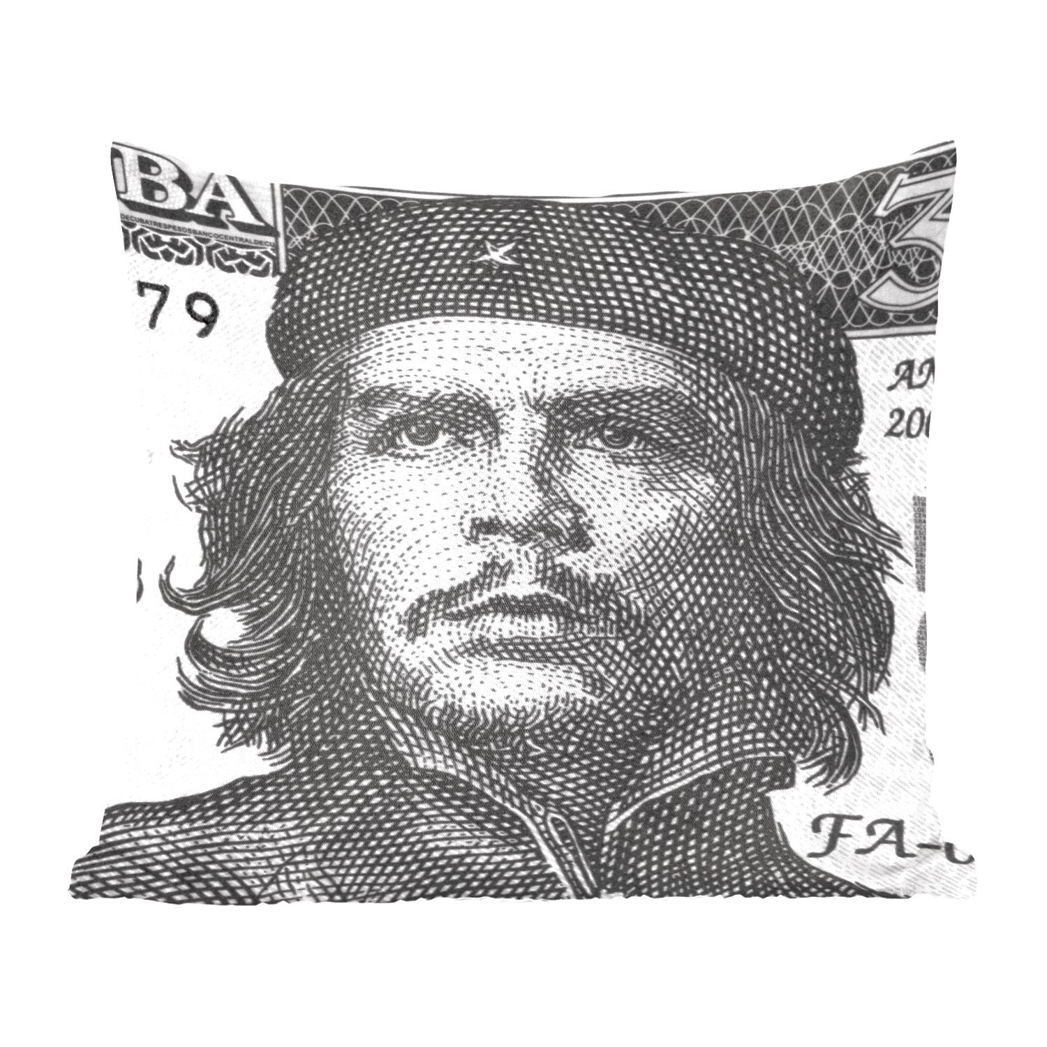 MuchoWow Dekokissen Schwarz-Weiß-Porträt von Che Guavara auf einer 3-Peso-Note, Zierkissen mit Füllung für Wohzimmer, Schlafzimmer, Deko, Sofakissen