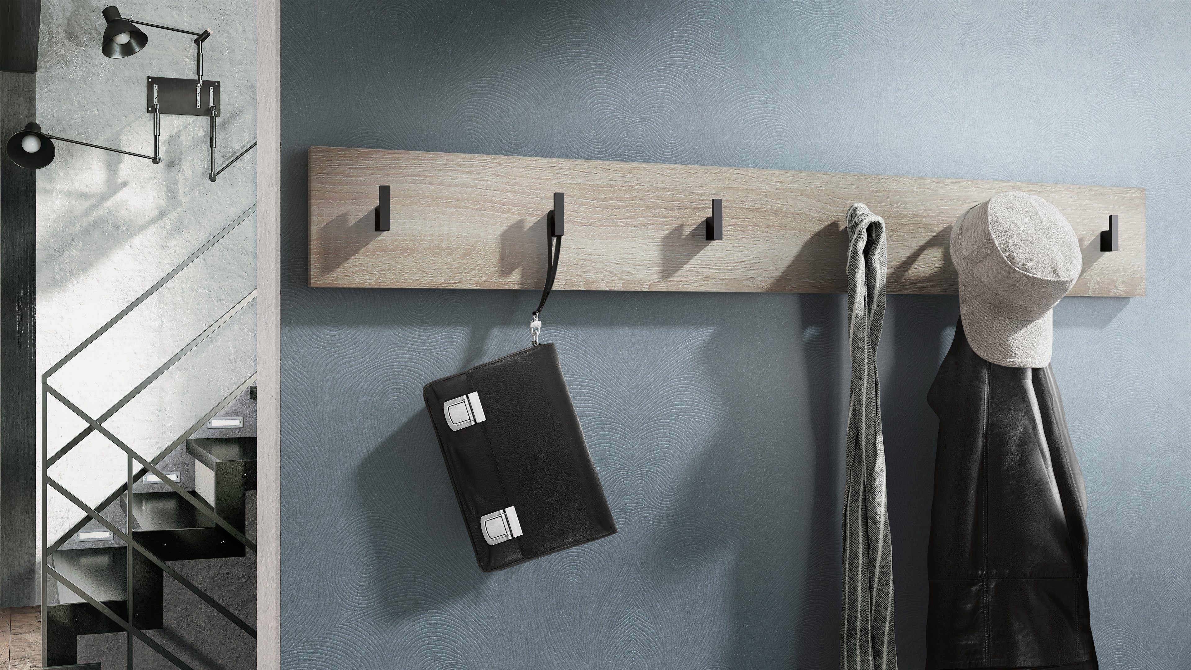 Vladon Garderobenpaneel Linea V1 (Wandgarderobe, mit 6 Kleiderhaken), Eiche sägerau (110,5 x 14,5 x 3,5 cm)