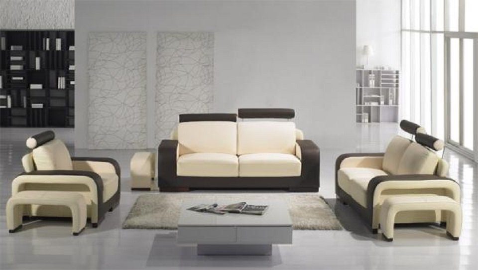 JVmoebel Sofa Sofagarnitur Set Design Sofas Polster Couchen Leder 321 Sitzer Neu, Made in Europe Beige/Braun
