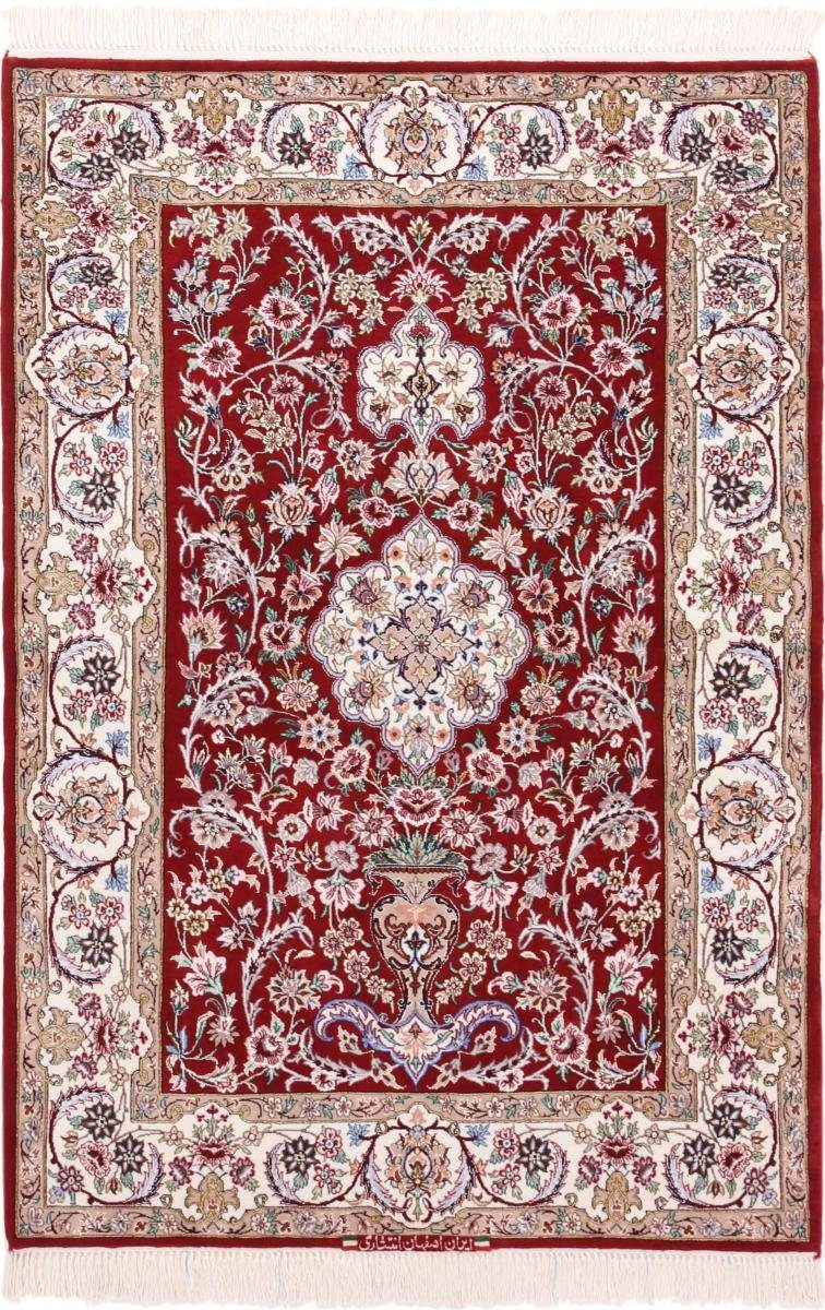 Orientteppich Isfahan Seidenkette 109x161 Handgeknüpfter Orientteppich, Nain Trading, rechteckig, Höhe: 8 mm