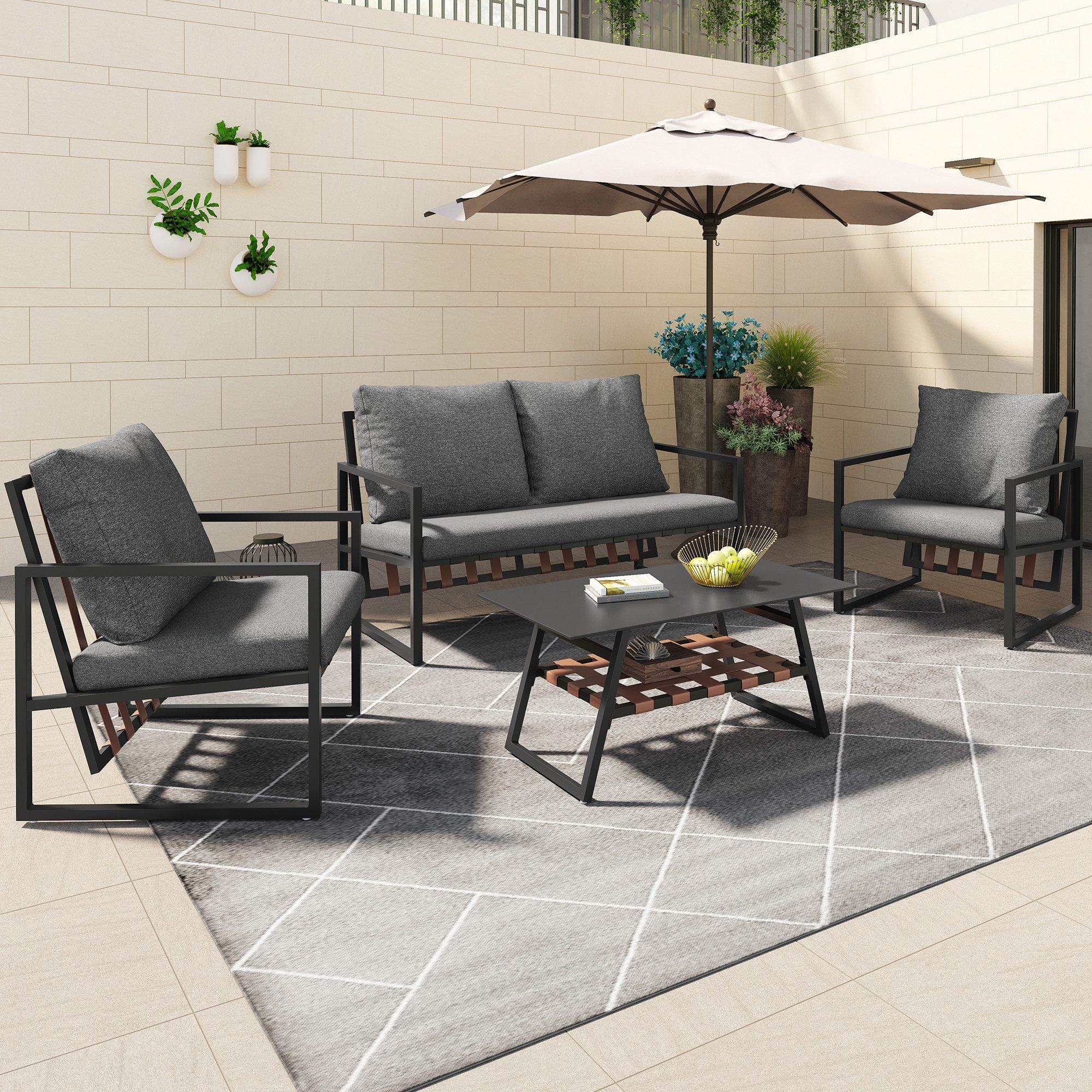 Flieks Gartenlounge-Set, 4 Sitzer Gartenmöbel Balkonset günstig online kaufen