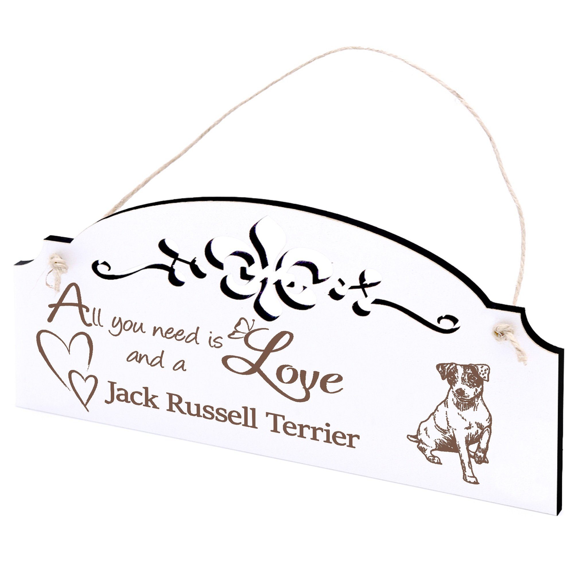 Dekolando Hängedekoration sitzender Jack Russell Terrier Deko 20x10cm All you need is Love