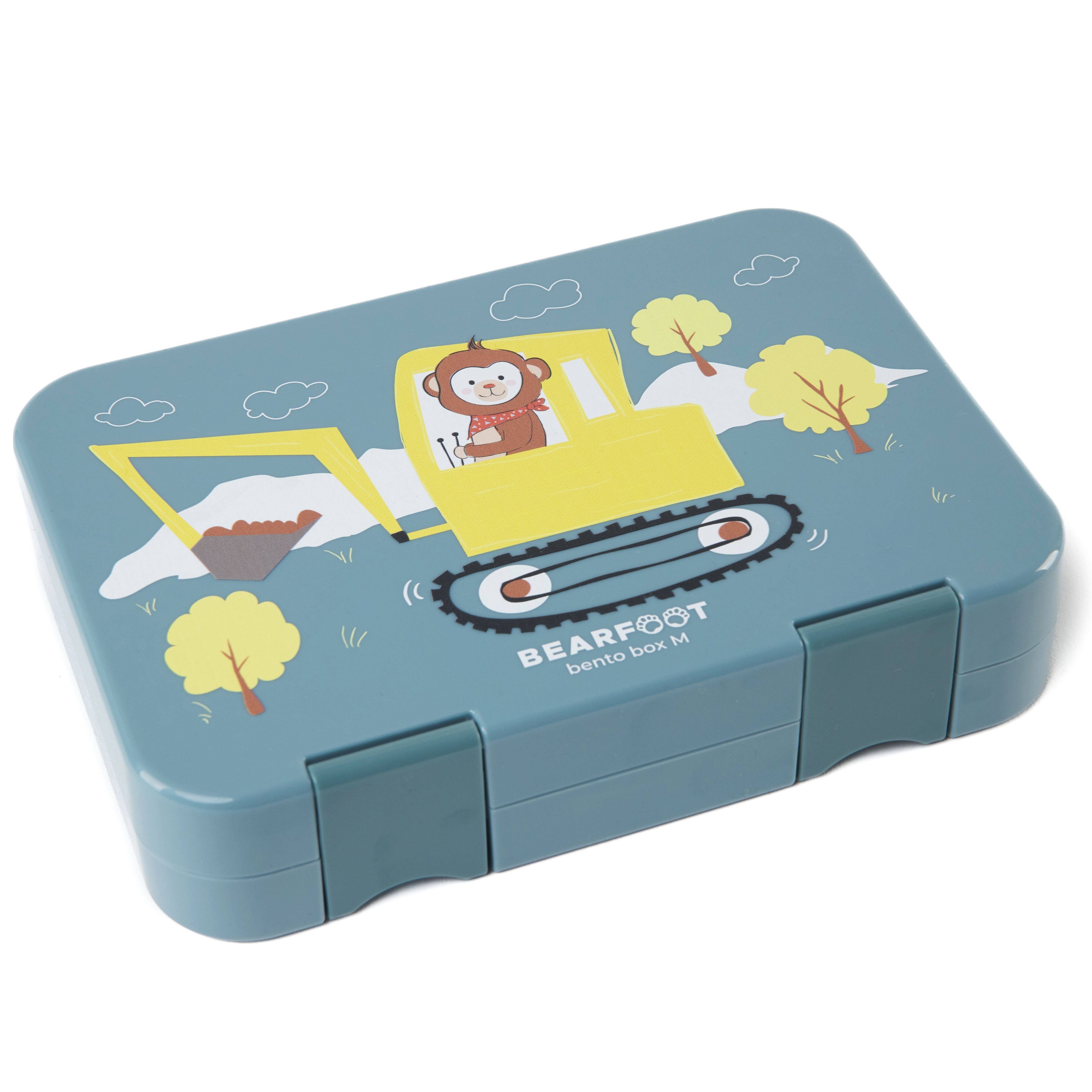 BEARFOOT Lunchbox Brotdose Kinder mit Fächern, Lunchbox, Bento box - Affe blau, handgezeichnete Designs, modular Baggeraffe-blau