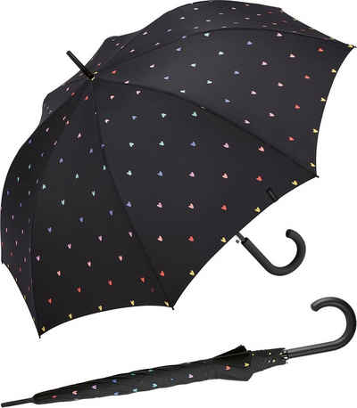 Esprit Langregenschirm »Damen Regenschirm mit Automatik Sweatheart«, groß und stabil, mit vielen kleinen, bunten Herzen