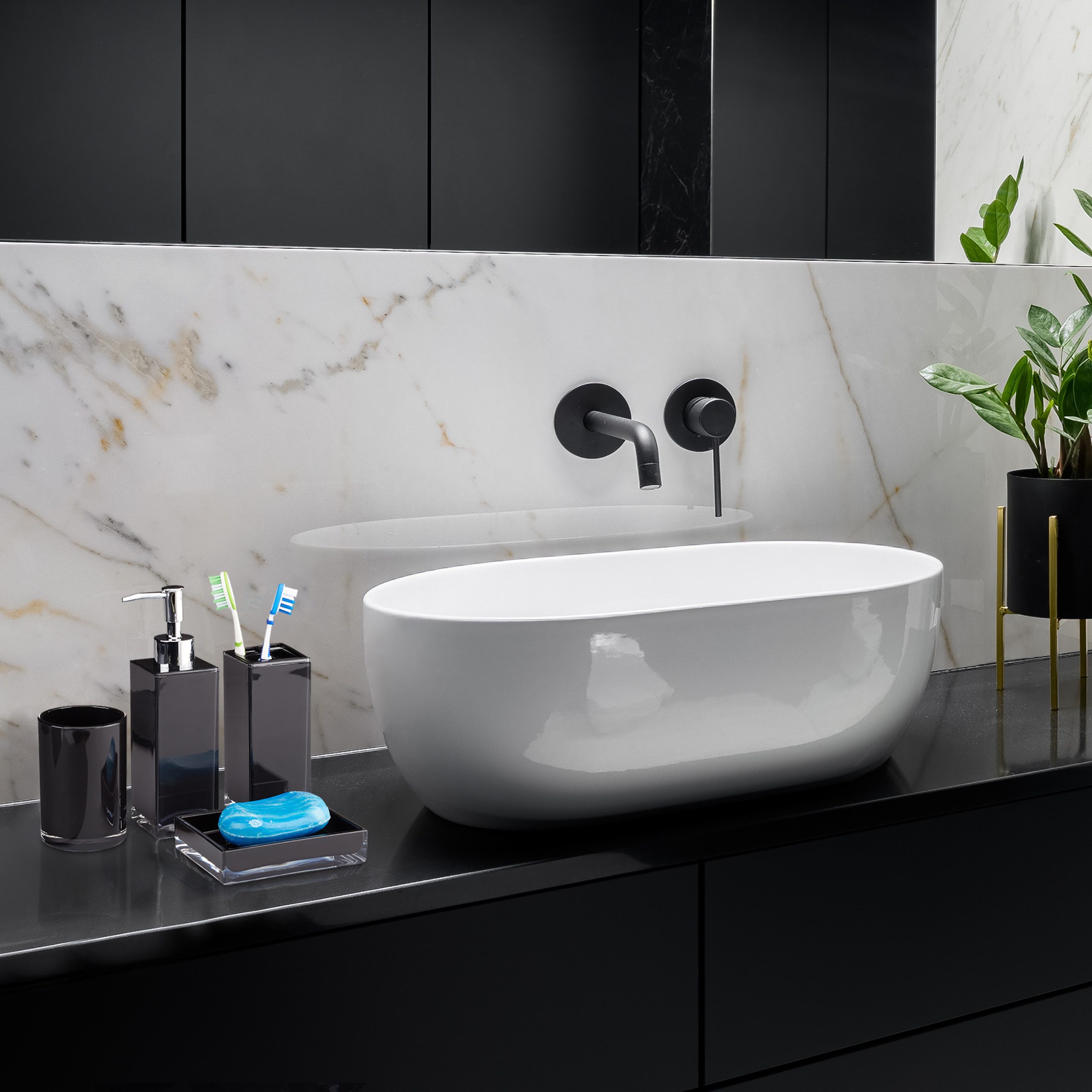relaxdays Badezimmer-Set Badaccessoires Set 4-teilig, Schwarz günstig online kaufen