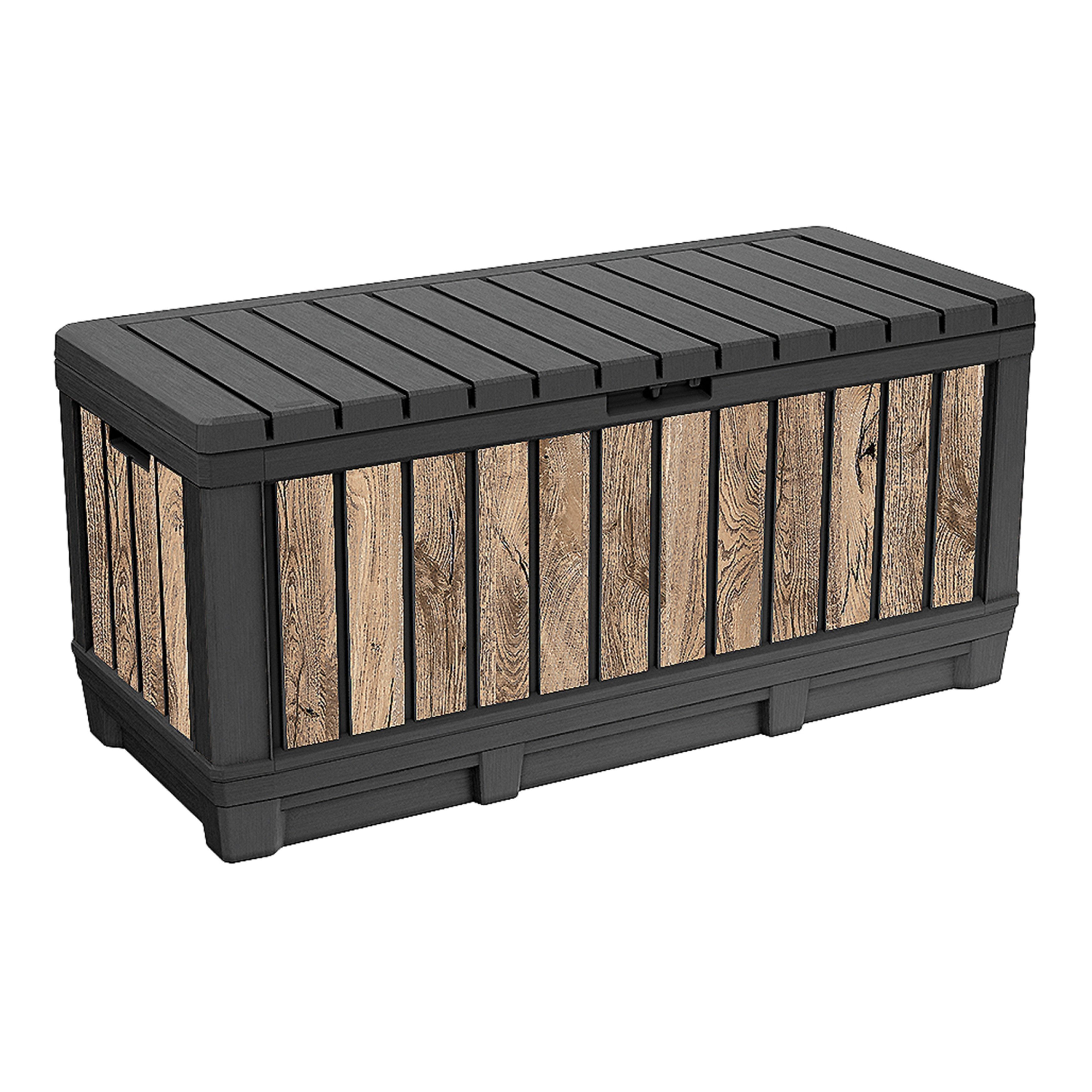 Keter Gartenbox Kentwood, 350 Liter, Holzoptik Pinie, Deckel bis 260 kg belastbar, abschließbar, wetterfest, UV-resistent, wartungsfrei