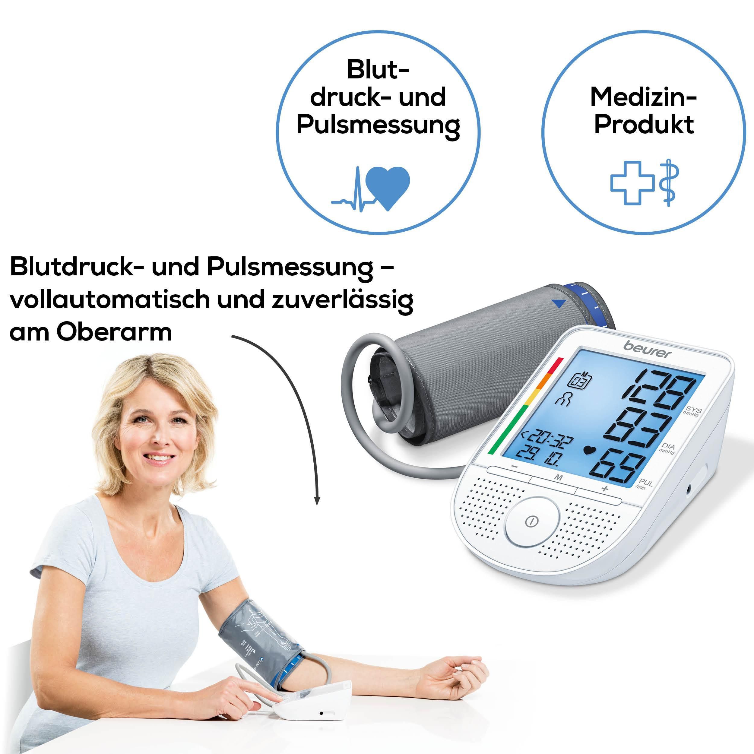 BEURER Oberarm-Blutdruckmessgerät BM 49 mit Sprachausgabe in DE, FR, IT, NL, Mit Arrhythmie-Erkennung, inkl. Aufbewahrungstasche und Blutdruckpass – Bild 4 von 5