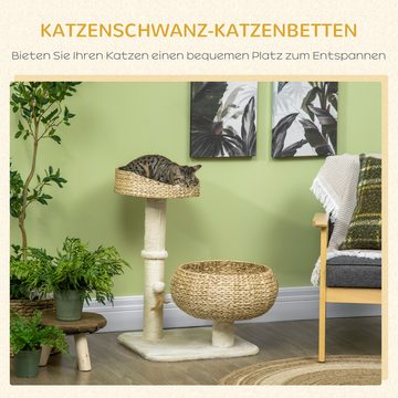 PawHut Kratzbaum Kletterbaum mit 2 Katzenbetten, waschbaren Kissen, Beige+Cremeweiß, 48B x 48T x 72H cm