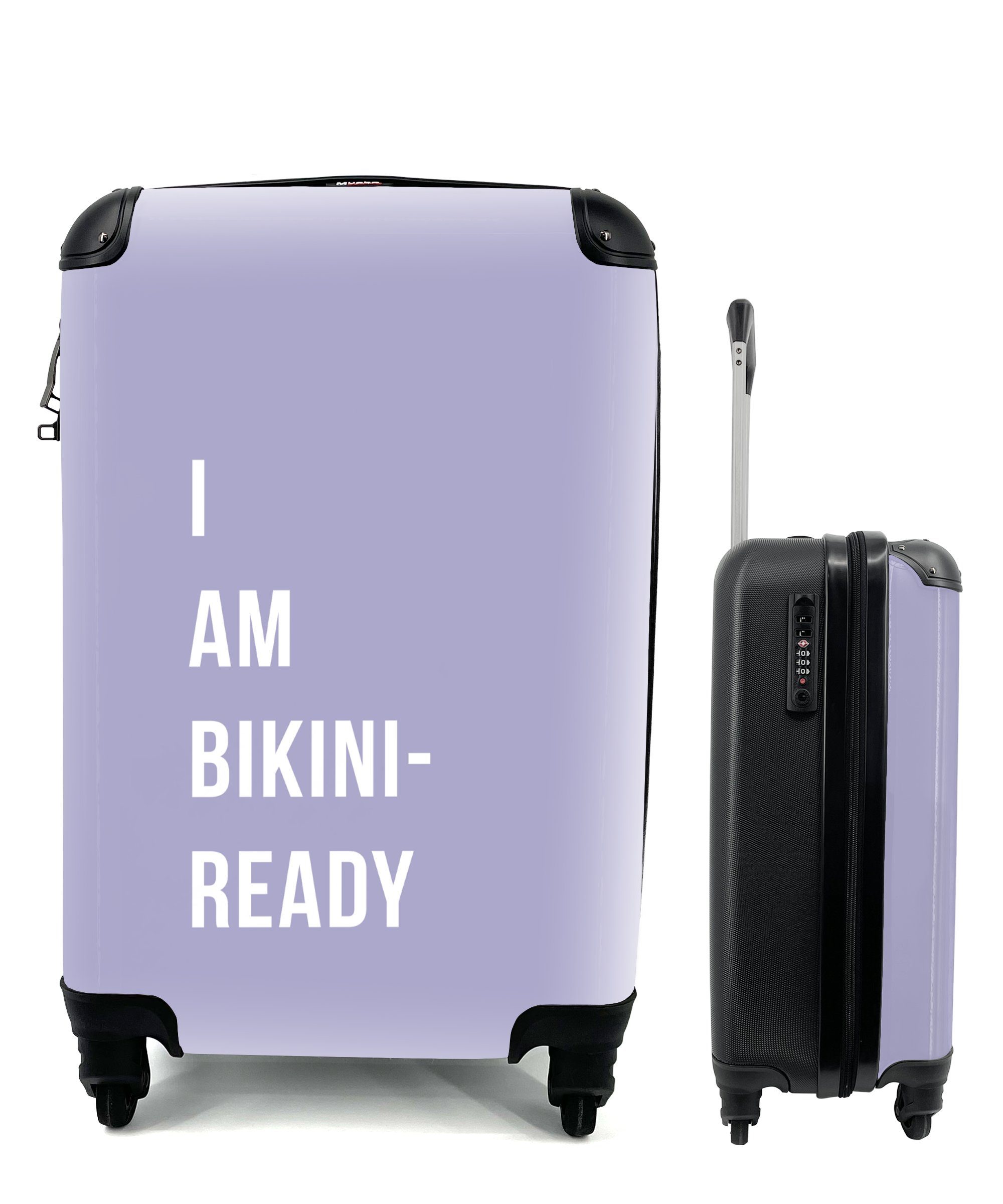 MuchoWow Handgepäckkoffer Ich bin bereit für den Bikini - Lila - Zitat, 4 Rollen, Reisetasche mit rollen, Handgepäck für Ferien, Trolley, Reisekoffer