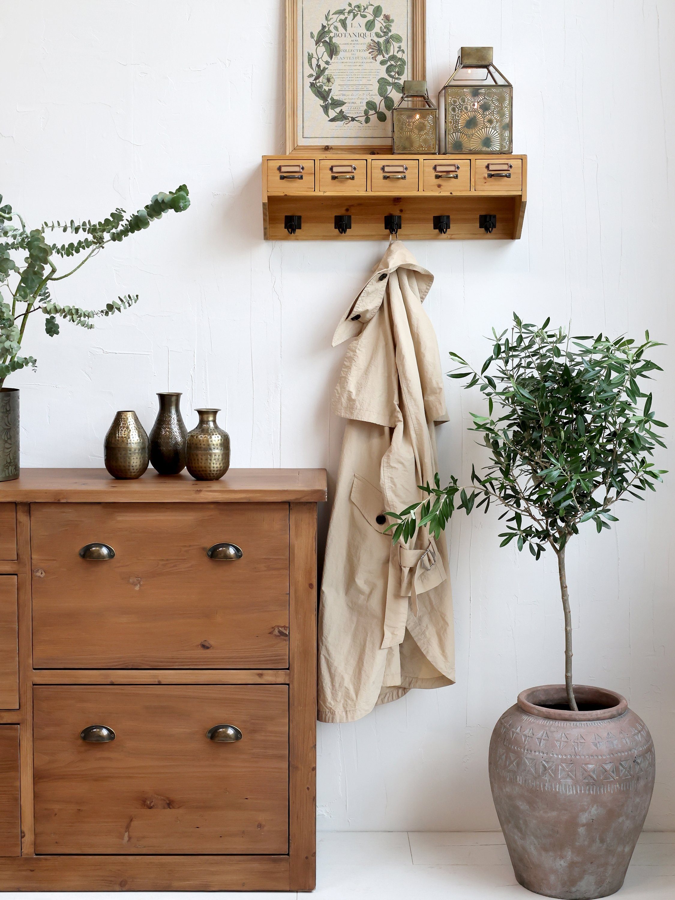 Chic Antique Wandregal Wandregal Regal Holz mit 5 Schubladen und 5 Haken Braun Chic Antique