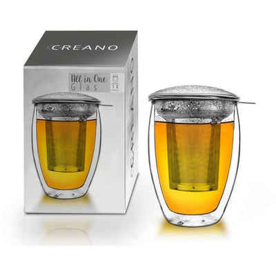 Creano Teeglas Creano doppelwandiges Teeglas mit Edelstahlfilter und Glasdeckel -, Borosilikatglas, 3-teilig