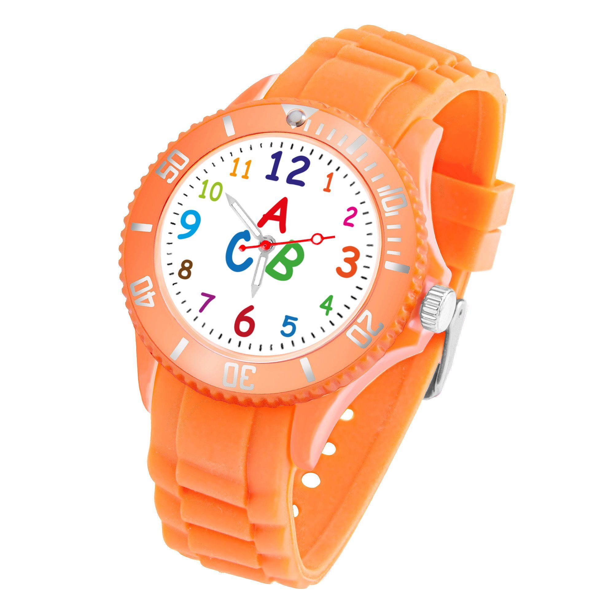 Taffstyle Quarzuhr Kinder Armbanduhr Silikon Lernuhr Zahlen Uhr Bunt, Bunte ABC Silikonuhr Farbige Sportuhr Kinderuhr 34mm Analog Quarz