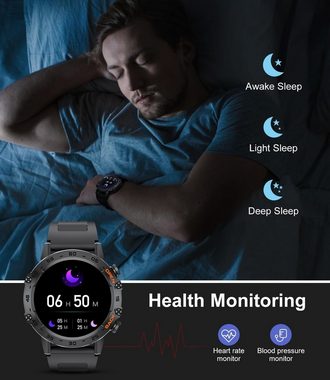 SUNKTA Fur Herren mit Sprachassistent Blutdruckmessung Herzfrequenz Smartwatch (1.39 Zoll, Andriod iOS), mit Telefonfunktion 400Amh Touchscreen Fitness Tracker Schrittzähler