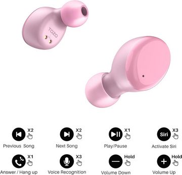 TOZO Kabellos Touch Control mit Kabellosem Ladecase, IPX8 Wasserdicht In-Ear-Kopfhörer (Einfaches Pairing mit Ein-Schritt-Verbindung für mühelosen Musikgenuss., Ohrhörer Bluetooth, Integriertem Mikrofon, Premium-Tiefbass für Sport)