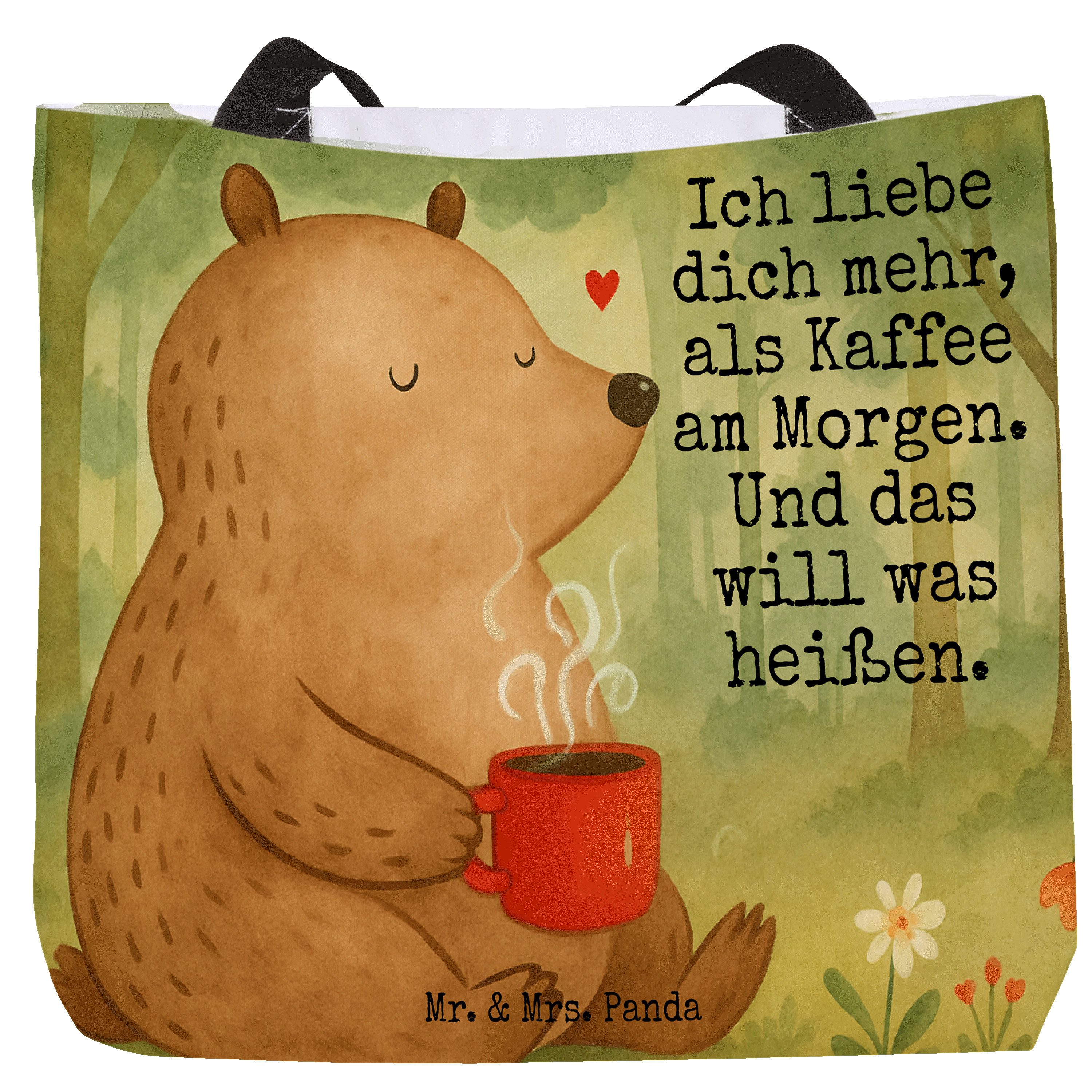 Shopper Bär Morgenkaffee Design, Tote Bag, Weiß, Mitbringsel, Geschenk für Fr