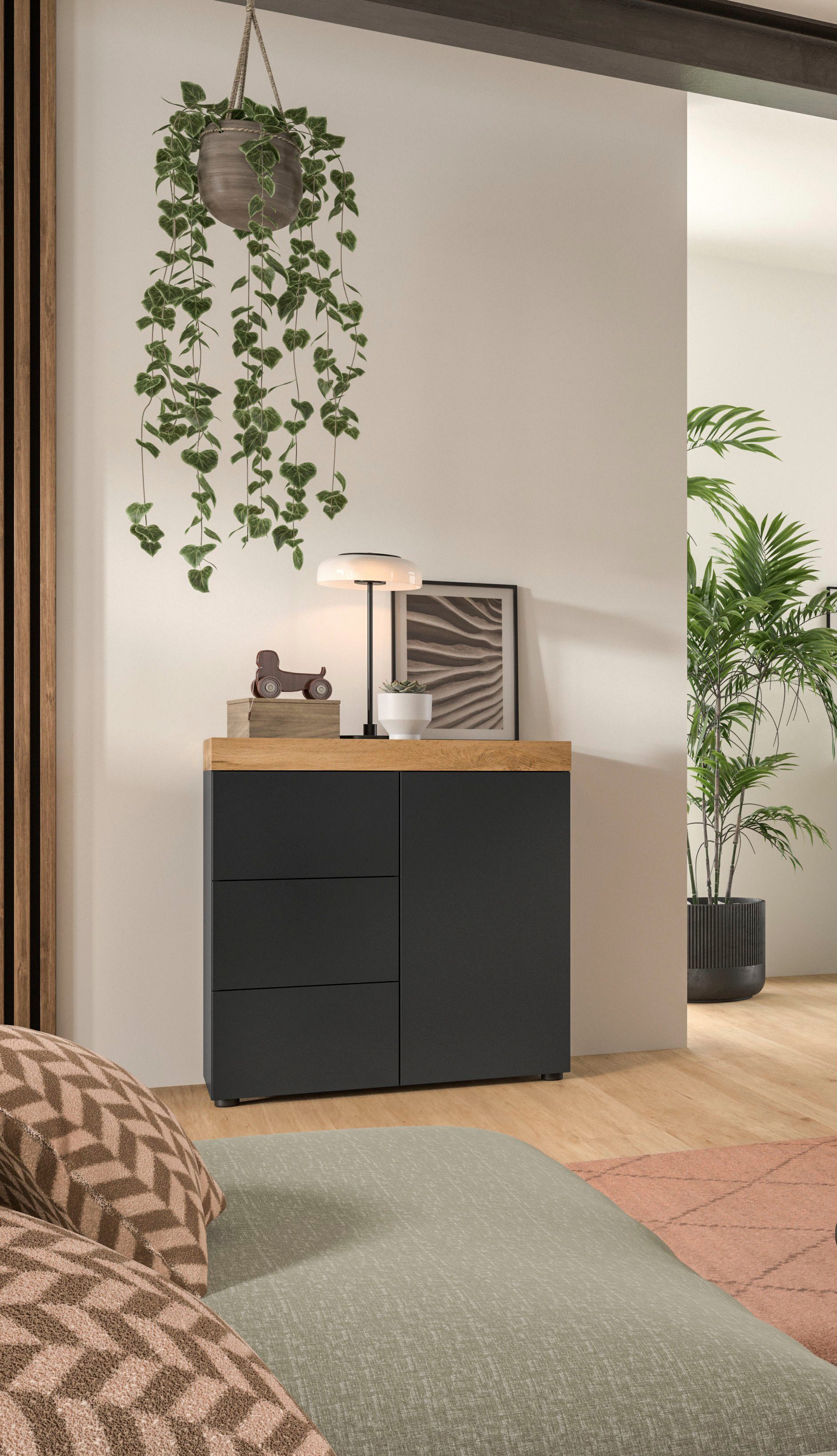 OTTO home Kommode MAMBO, TOPSELLER!, Breite 77cm, 1 Tür, 3 Schubkästen, push-2-open (1 St., 2 farbige Ausführung, in verschiedenen Farben erhältlich), Kommode, Anrichte, Wohnzimmer, Schlafzimmer