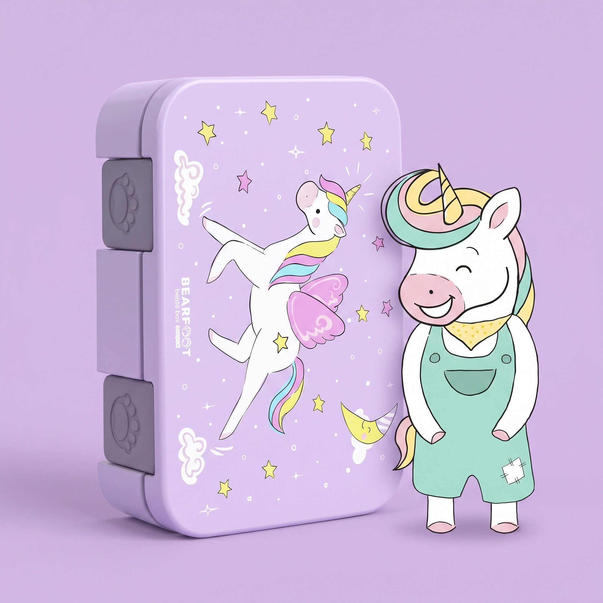 BEARFOOT Lunchbox Brotdose mit Fächern, leicht & auslaufsicher - Einhorn lila, PP, ABS, Silikon, Kindergarten und Schule - Mädchen und Jungen, Vesperbox, Snackbox