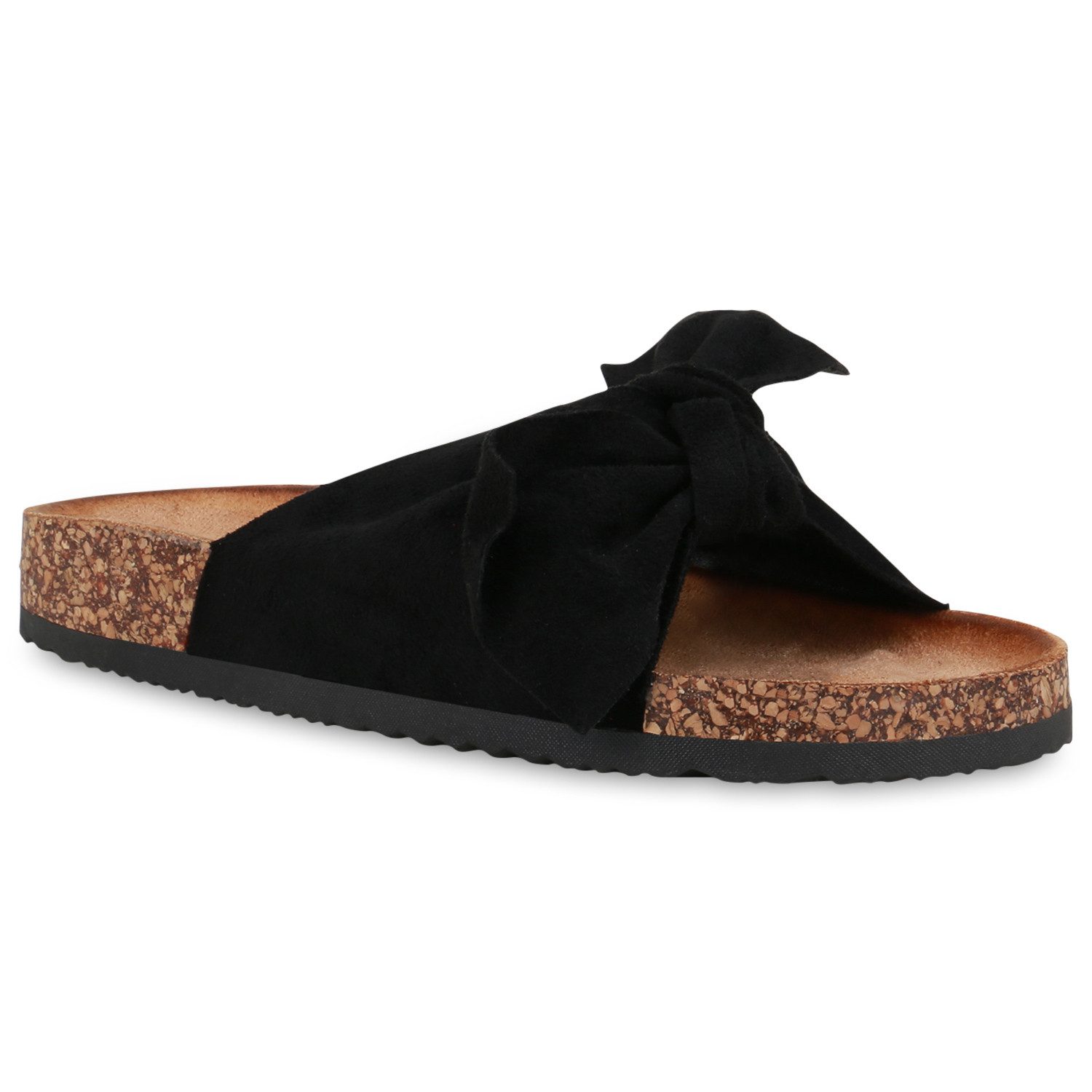 VAN HILL 833538 Pantolette Damen Pantoletten Bianca - Sandalen mit Schleife & Korkoptik