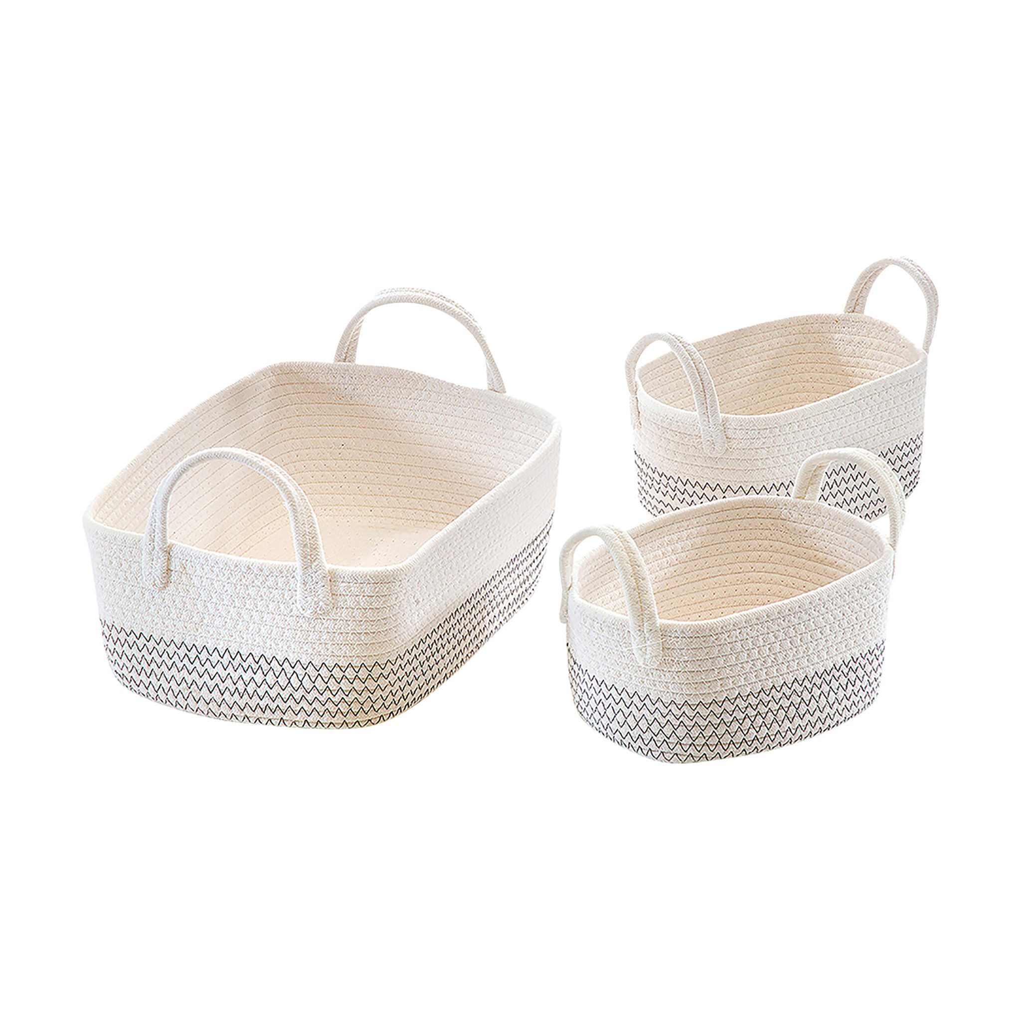 Kobolo Aufbewahrungskorb Baumwollkorb oval weiß mit Muster im 3er Set günstig online kaufen