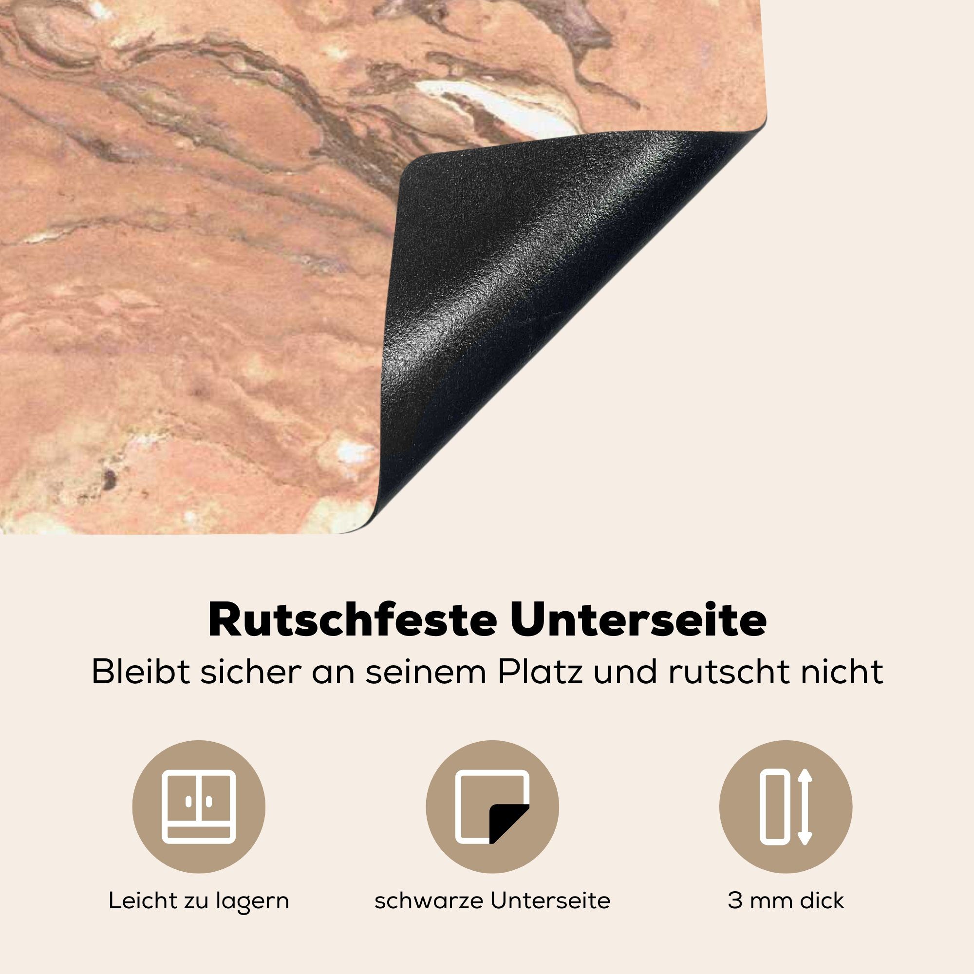 MuchoWow Herdblende-/Abdeckplatte Granit - Kristalle tlg), Ceranfeldabdeckung - Mobile Vinyl, (1 cm, Arbeitsfläche Rot, nutzbar, 70x52