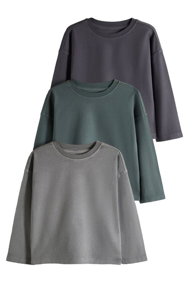 The Set Langarmshirt Langarm-Shirts in Washed-Optik, 3er-Pack (3-tlg)