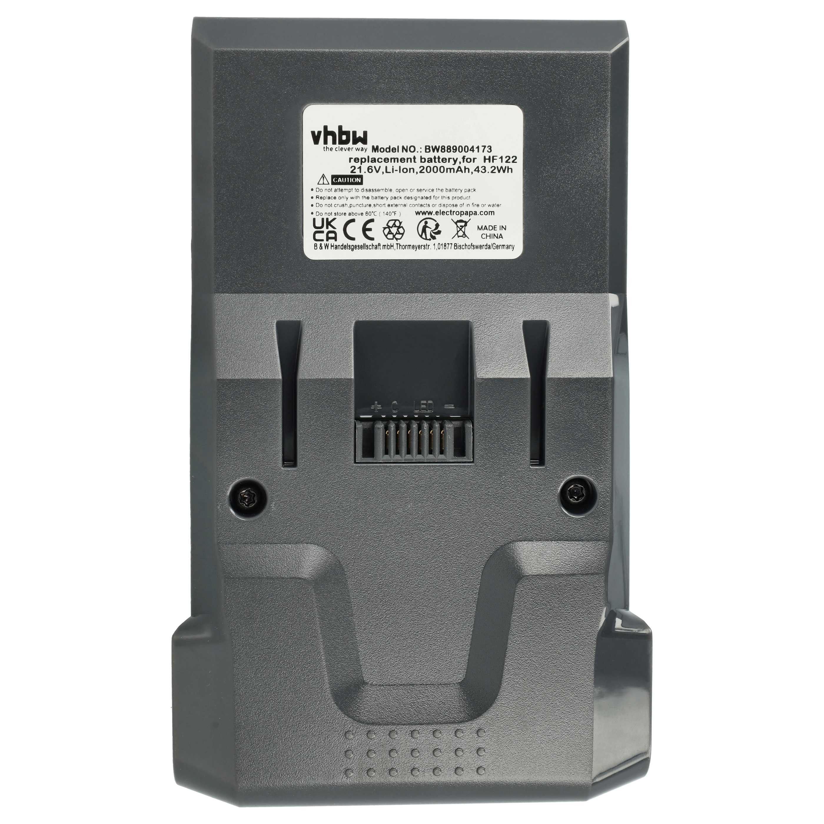 vhbw Akku passend für Hoover H-Free 100 Series, HF1, HF1 Home, HF122GPT, Staubsauger-Akku Akku Li-Ion 2000 mAh (21,6 V, 1 St), Leistungsfähiger Austausch-Akku für Ihren Staubsauger