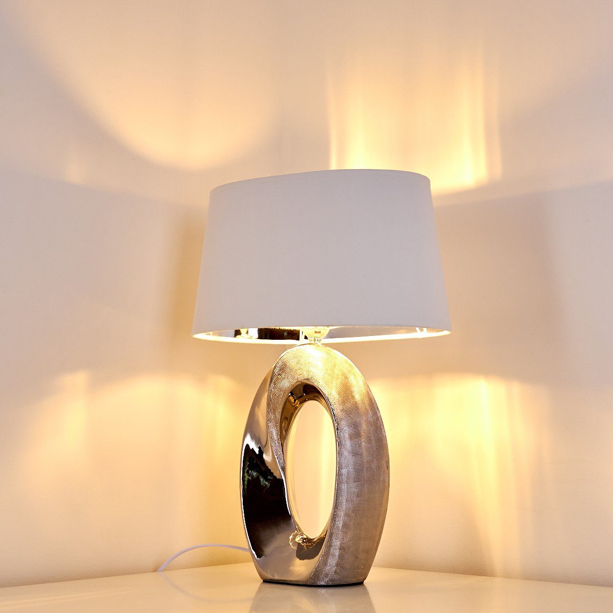 hofstein Tischleuchte Keramik silber Nacht Tisch Lese Lampen Schlaf Wohn Zimmer Leuchten