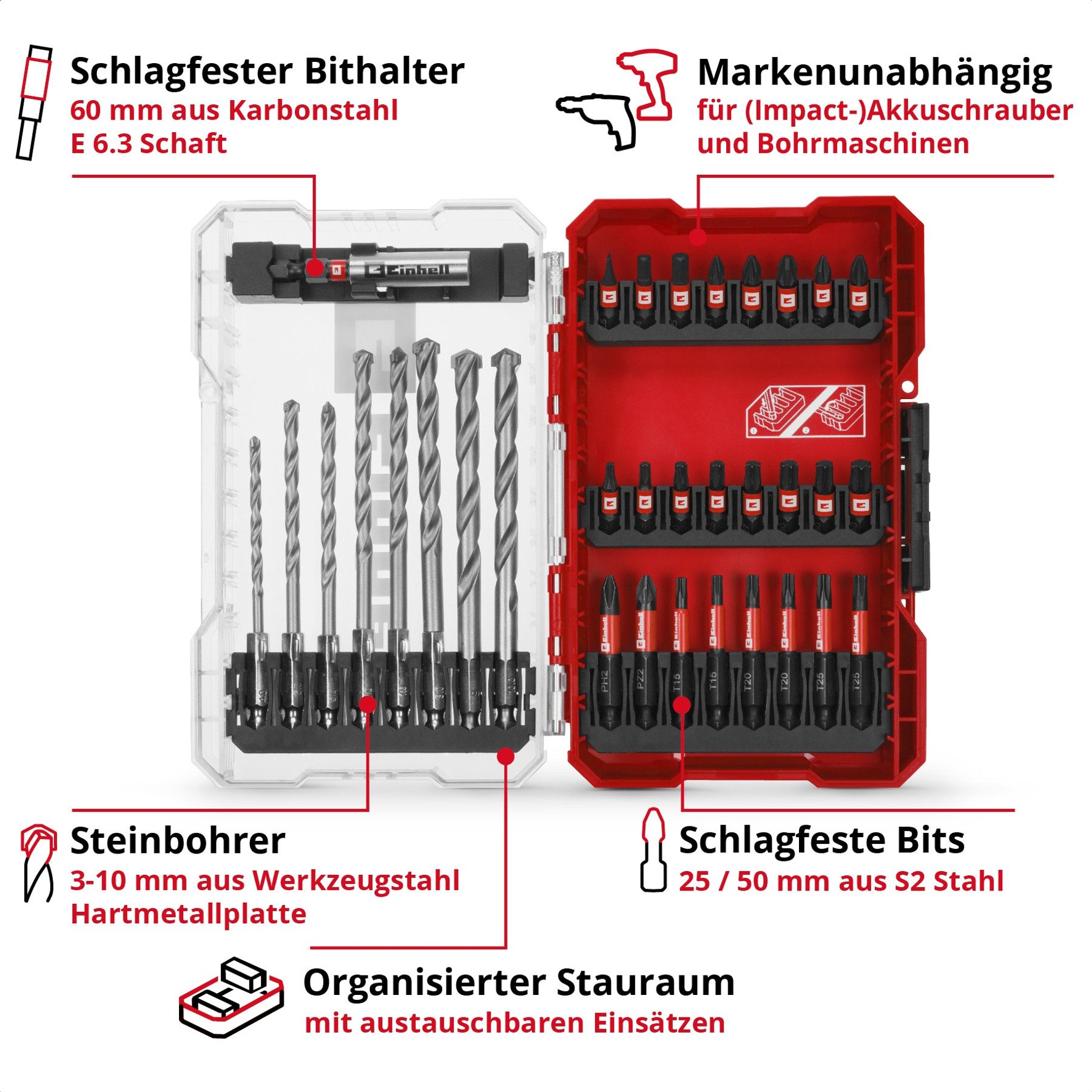 Einhell Universalbohrer EINHELL Bit- & Steinbohrer-Set, 108753, M-Case