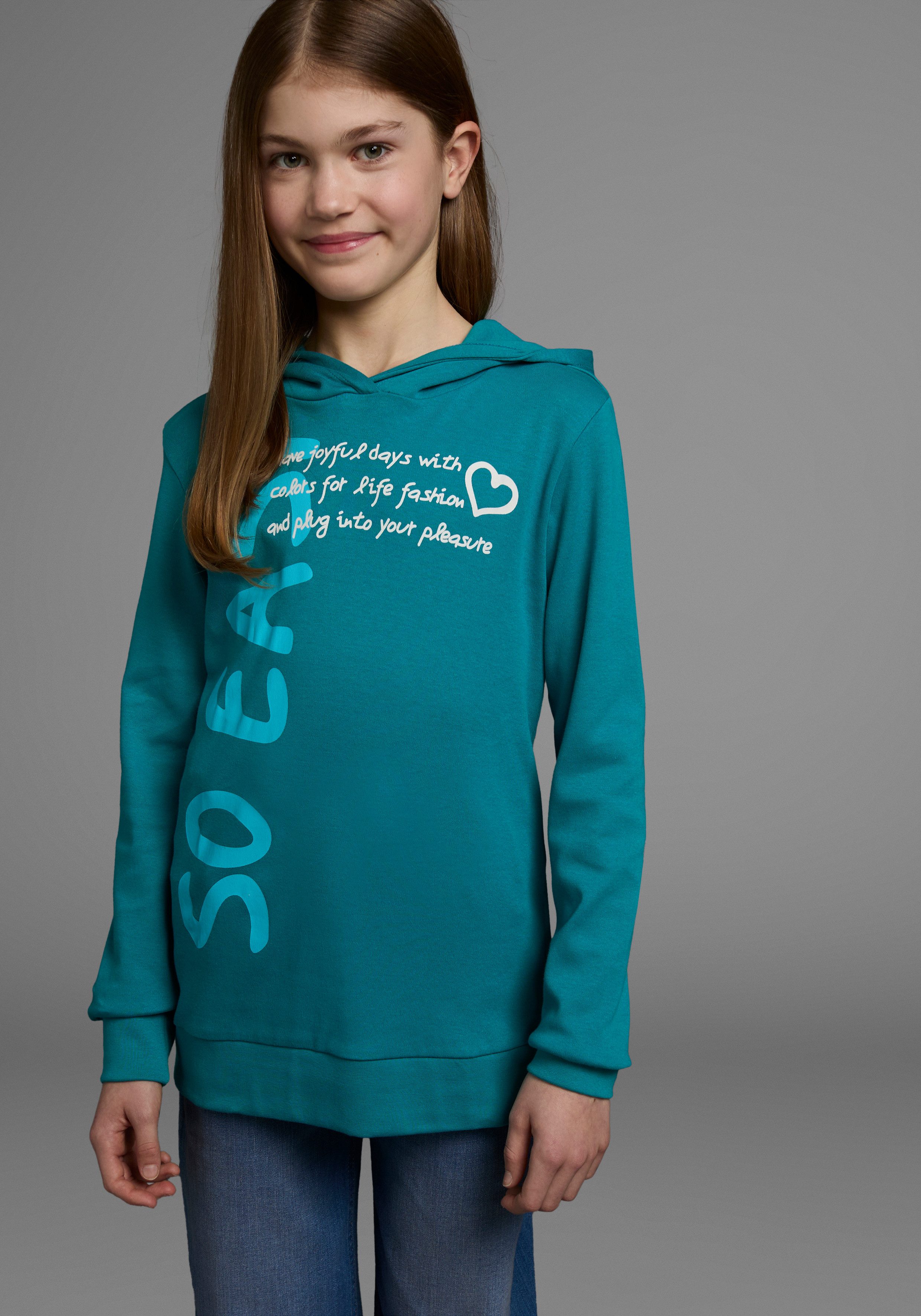 KIDSWORLD Kapuzenshirt SO EASY - Print Langarm, Basic-Passform, mit modischen Drucken