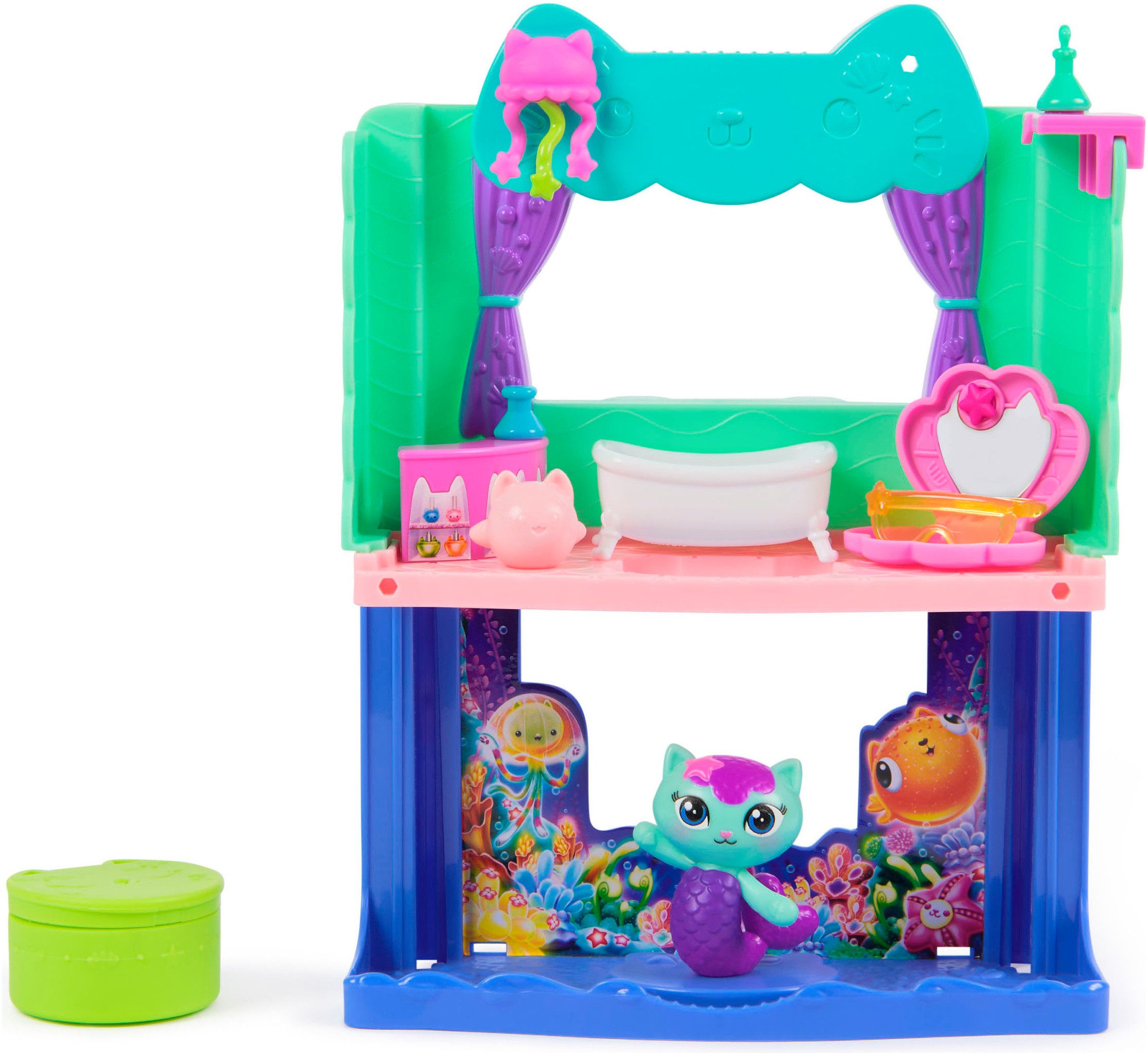 Spin Master Spielwelt Gabby’s Dollhouse: Der Film – Portal Raum Spa-tastisches Badezimmer, von Meerkätzchen; mit Katzenfigur