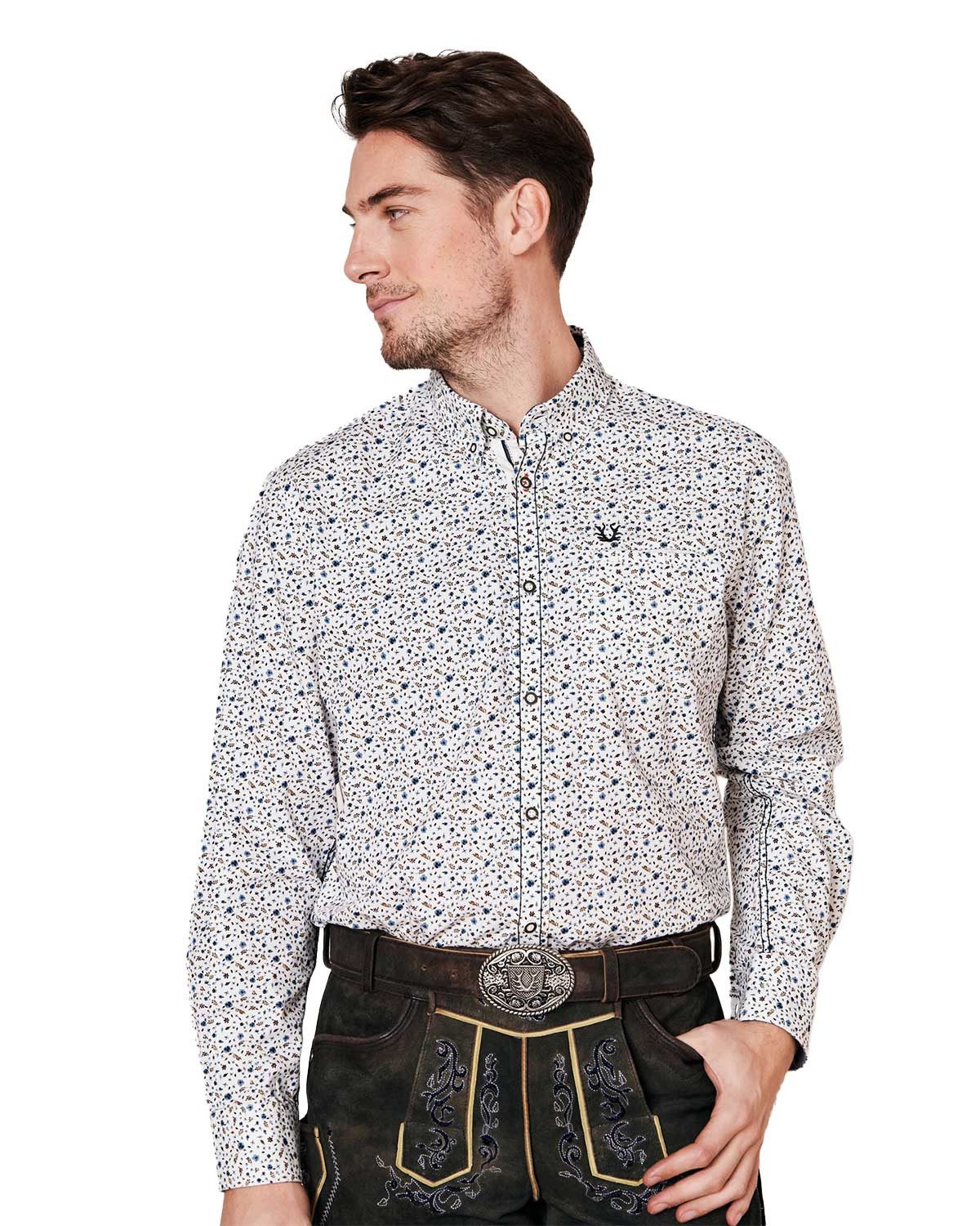 KRÜGER BUAM Trachtenhemd Trachtenhemd 'Leon' mit Muster 911767, Weiß Blau