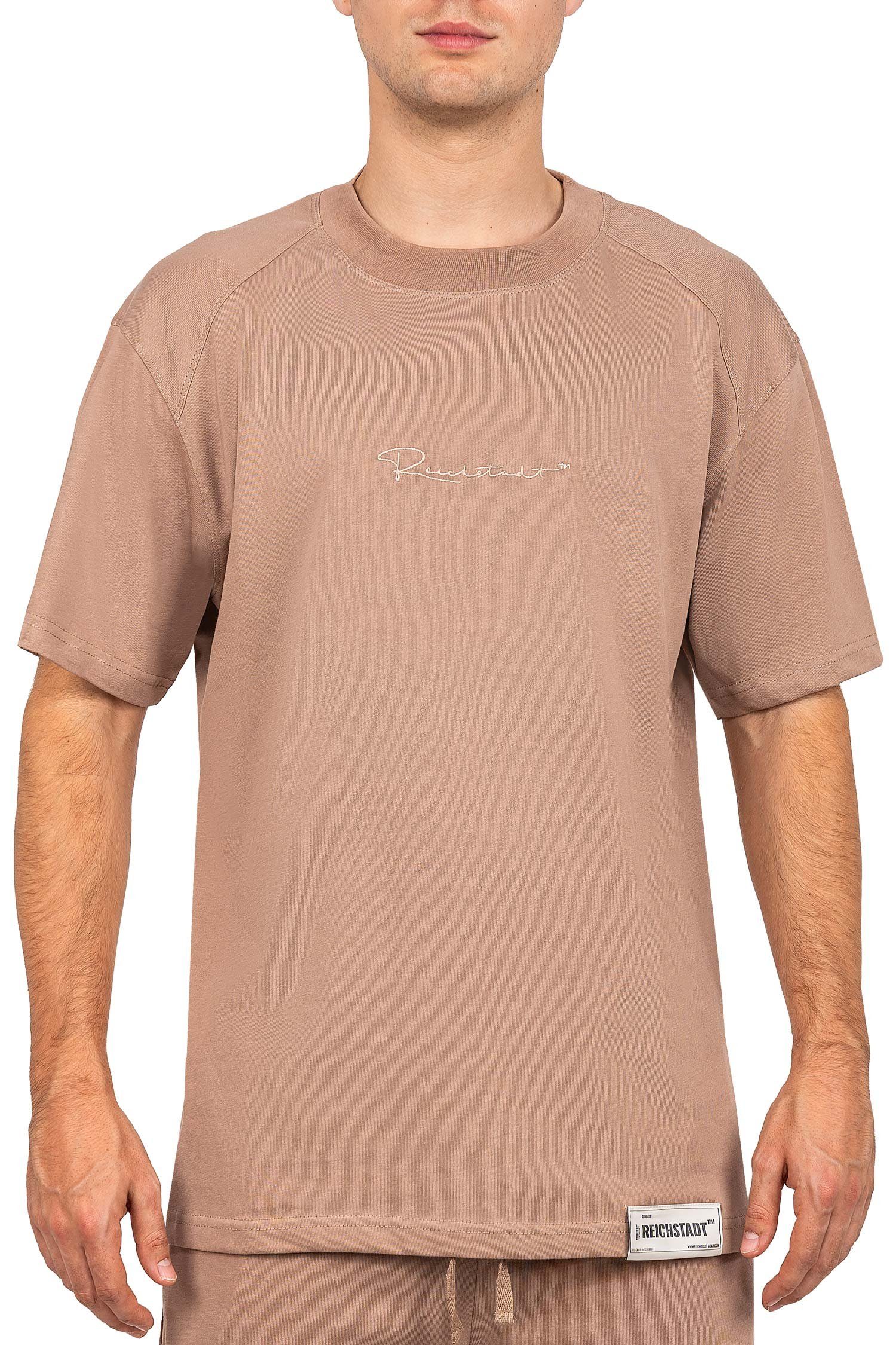 Reichstadt Oversize-Shirt Casual T-shirt 22RS033 (1-tlg) mit Stitching auf der Brust Braun