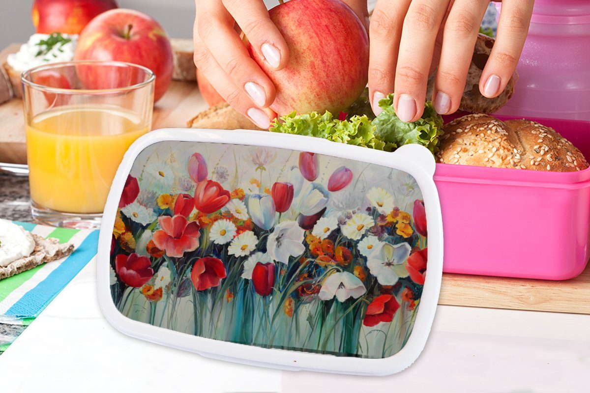 Brotbox Brotdose (2-tlg), Blumen, Kinder, Ölgemälde rosa - Kunststoff Mädchen, MuchoWow Snackbox, Kunststoff, Malerei für Erwachsene, - Lunchbox