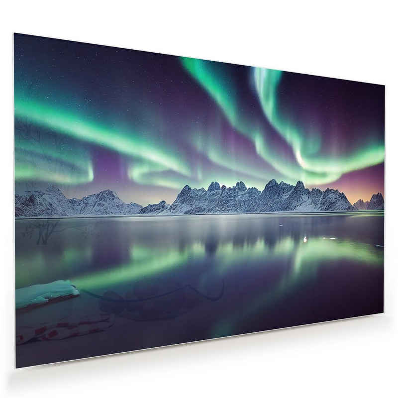 Primedeco Glasbild Wandbild Aurora borealis Nordlichter mit Aufhängung, Berge
